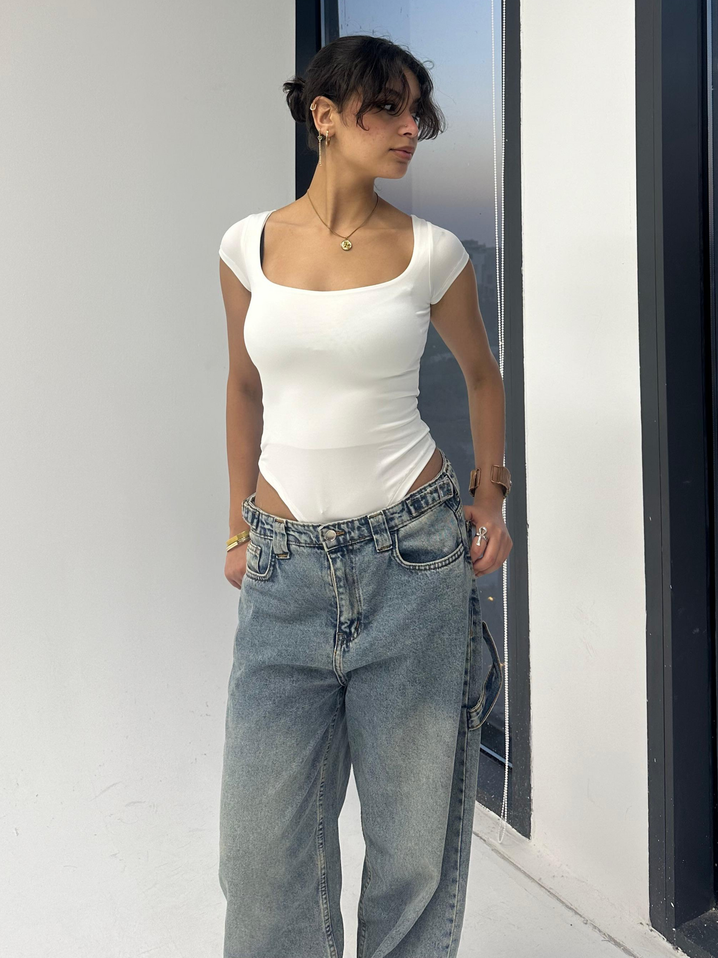 White Half Sleeve Body Suit