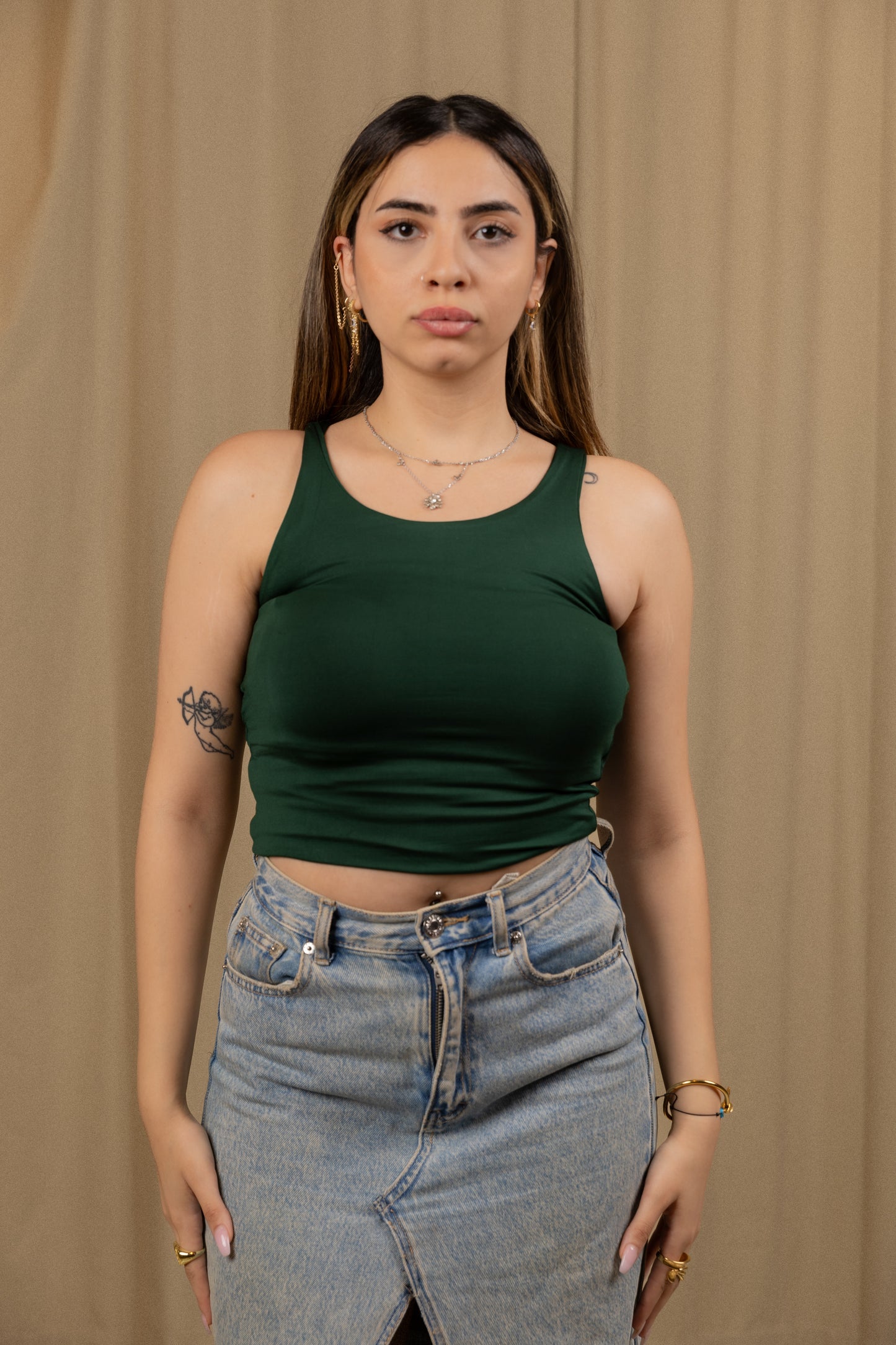 Green Sleek Strap Tank Top