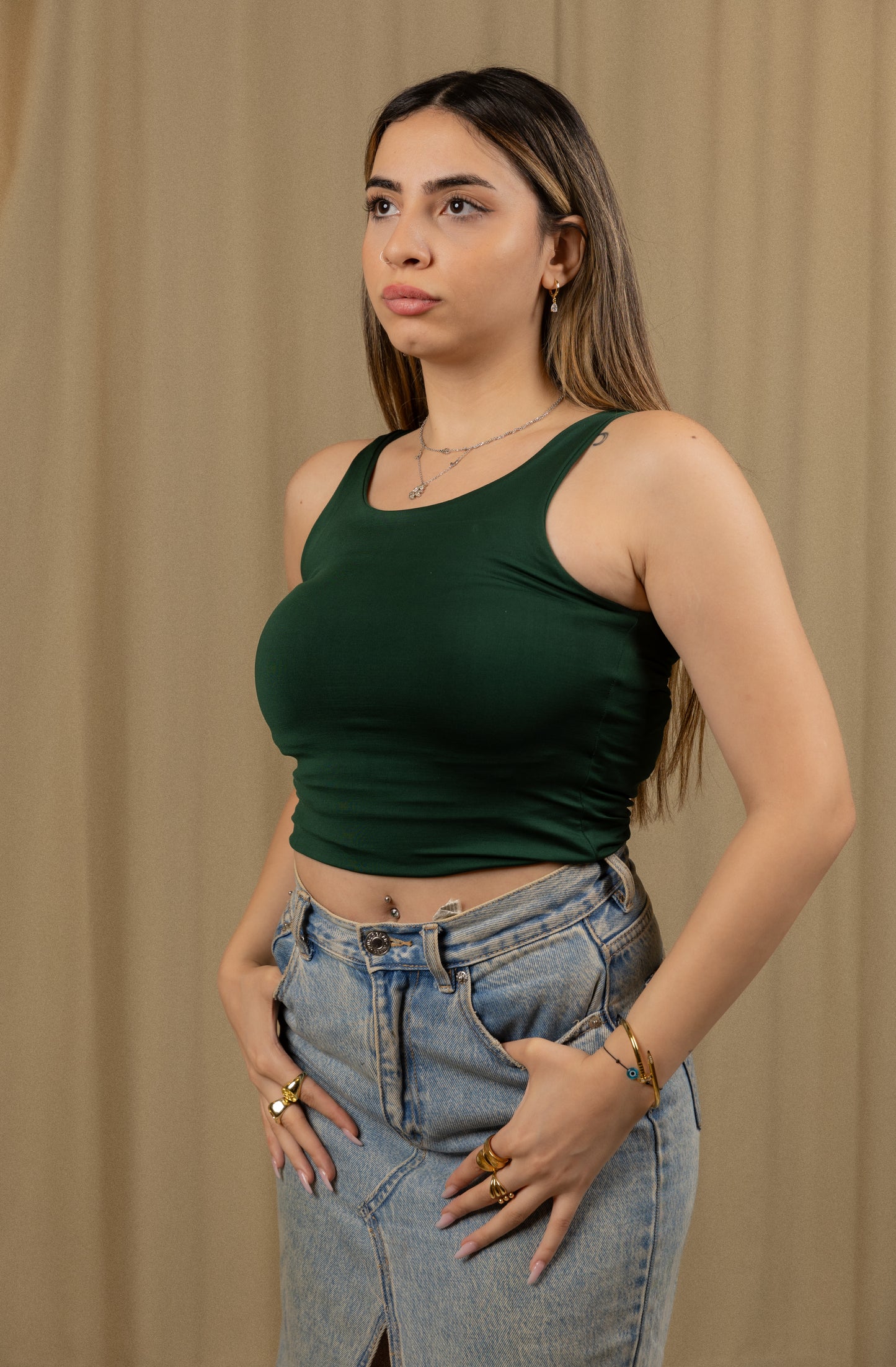 Green Sleek Strap Tank Top