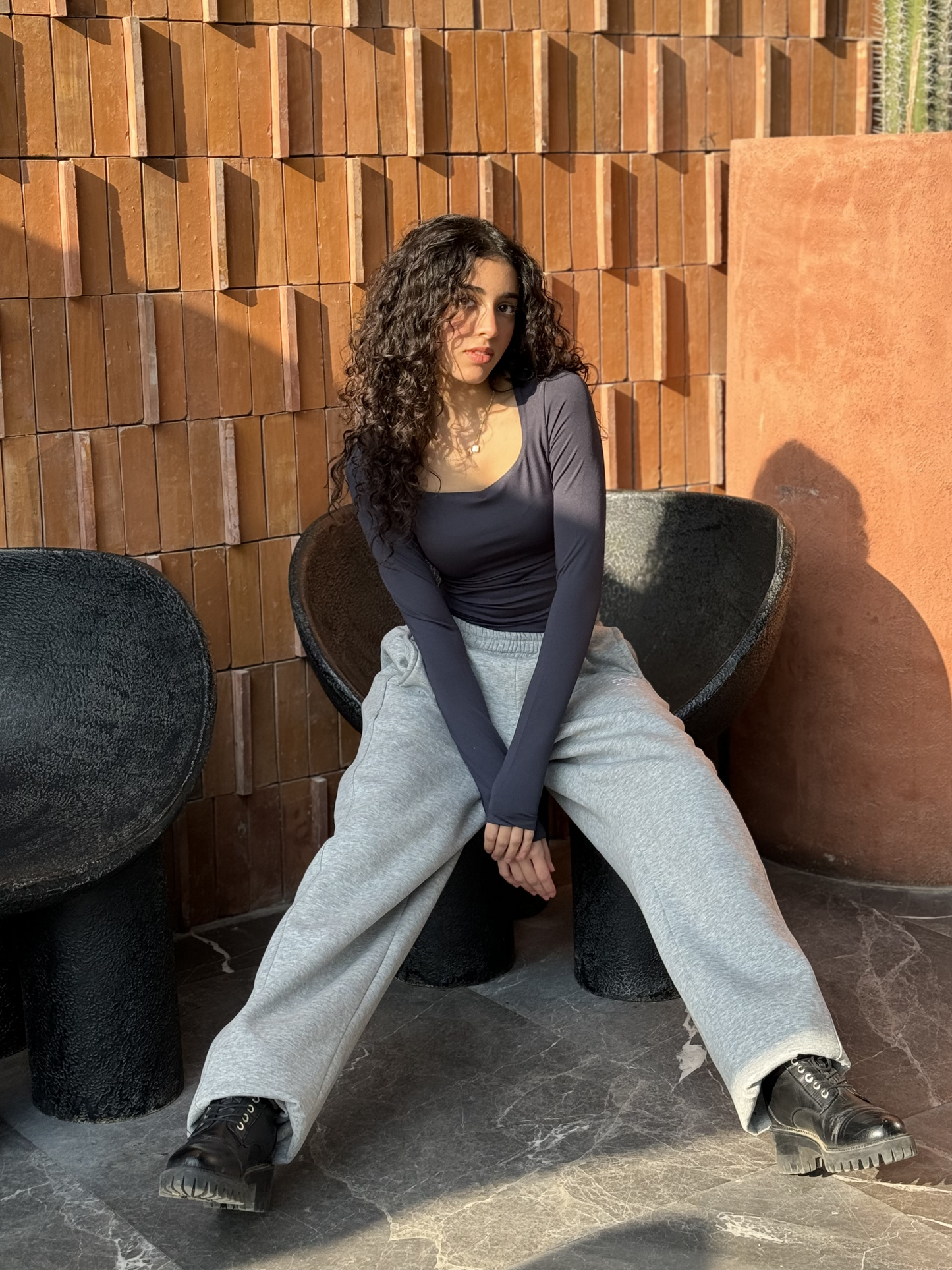 Square Neck Full Sleeve Bodysuit - Dark Grey