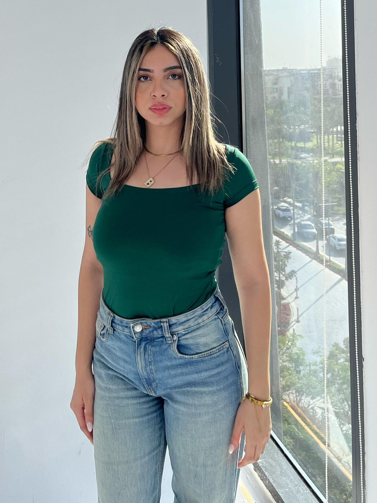 Green Half Sleeve Body Suit