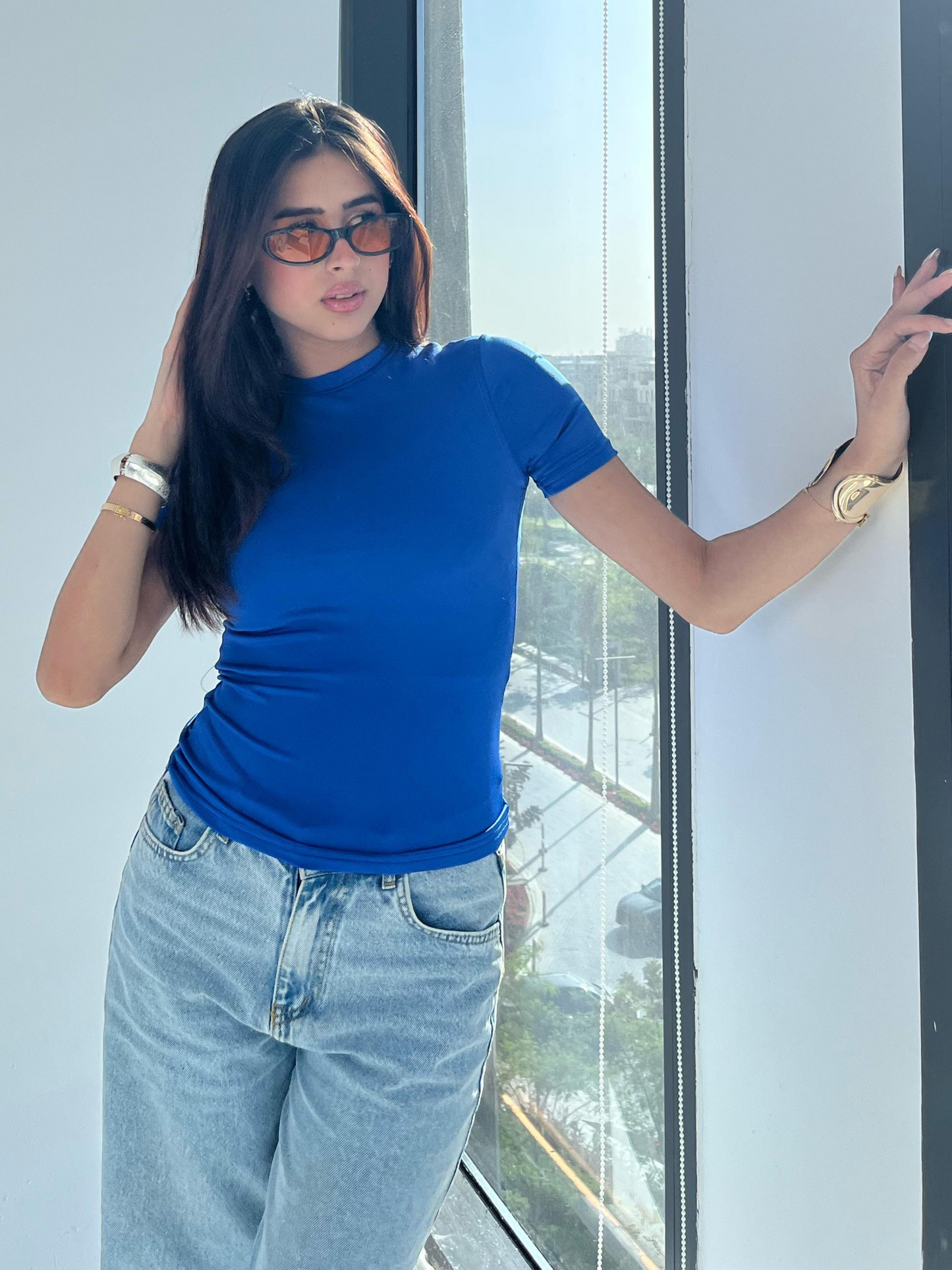 Royal Blue Sleek Half Sleeve Top