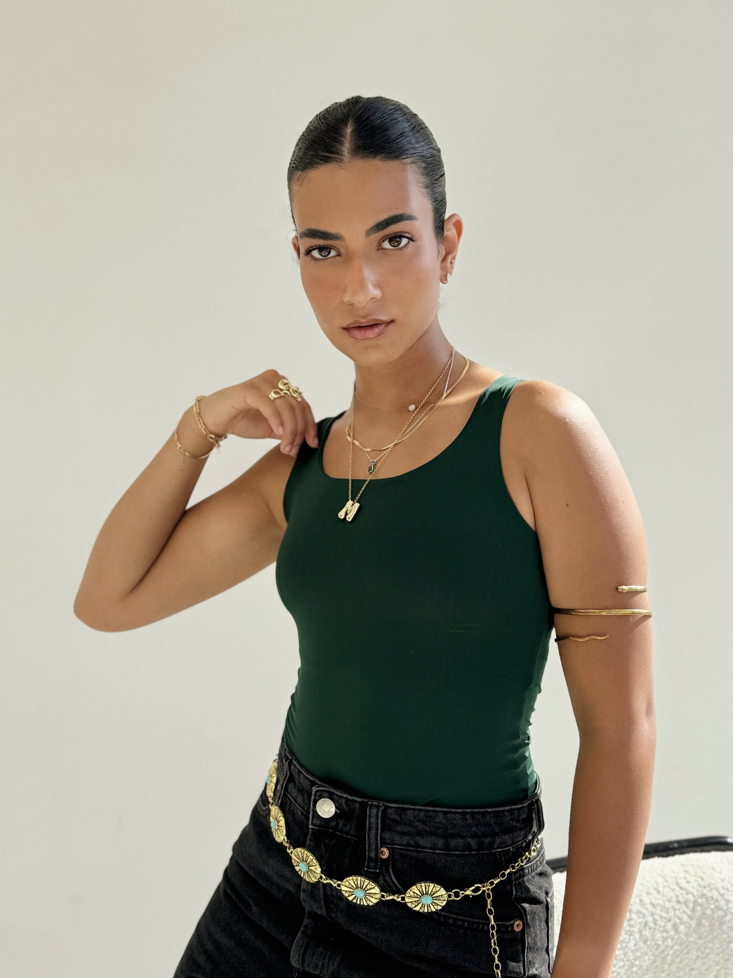 Green Sleek Strap Tank Top