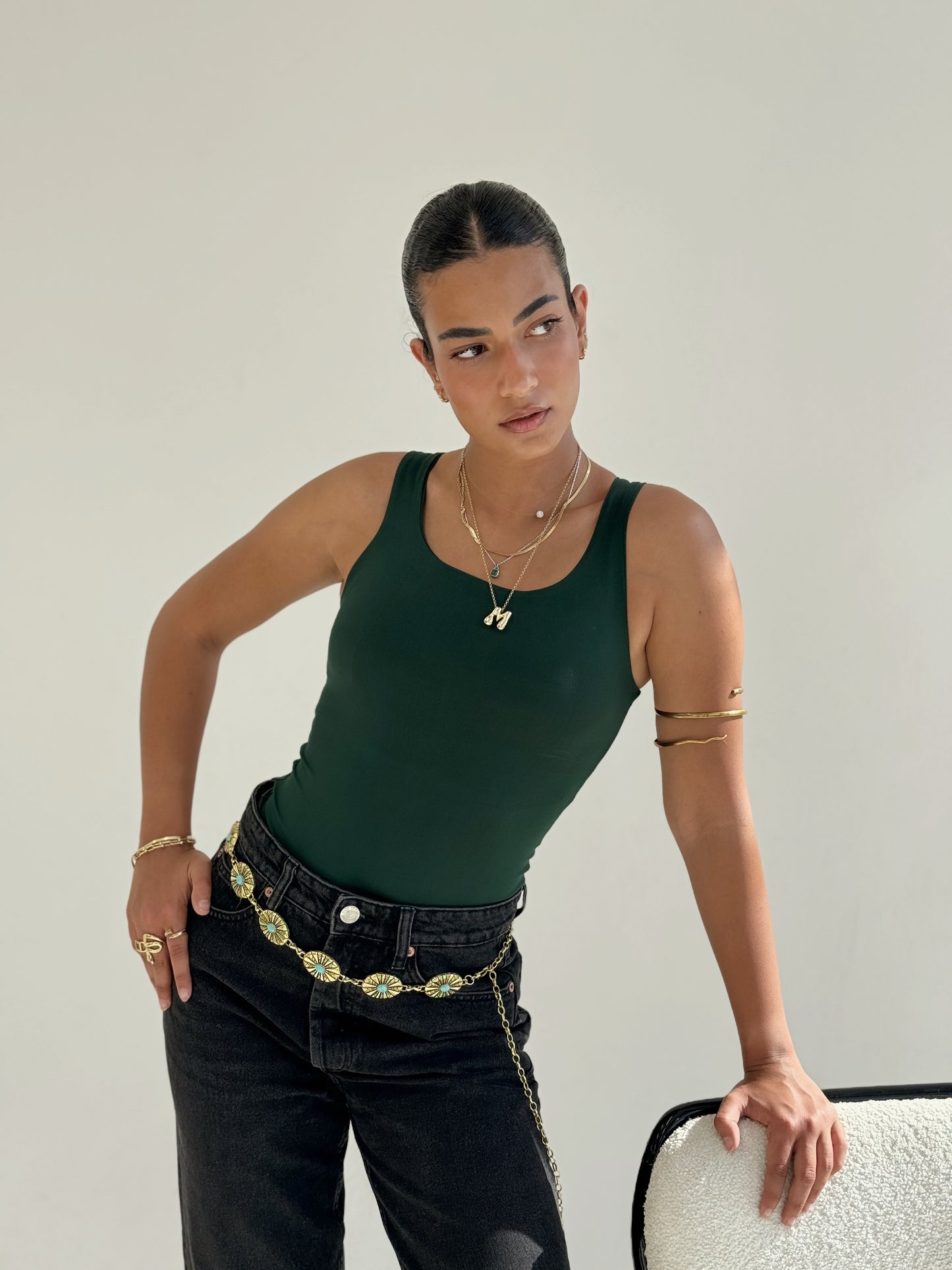 Green Sleek Strap Tank Top