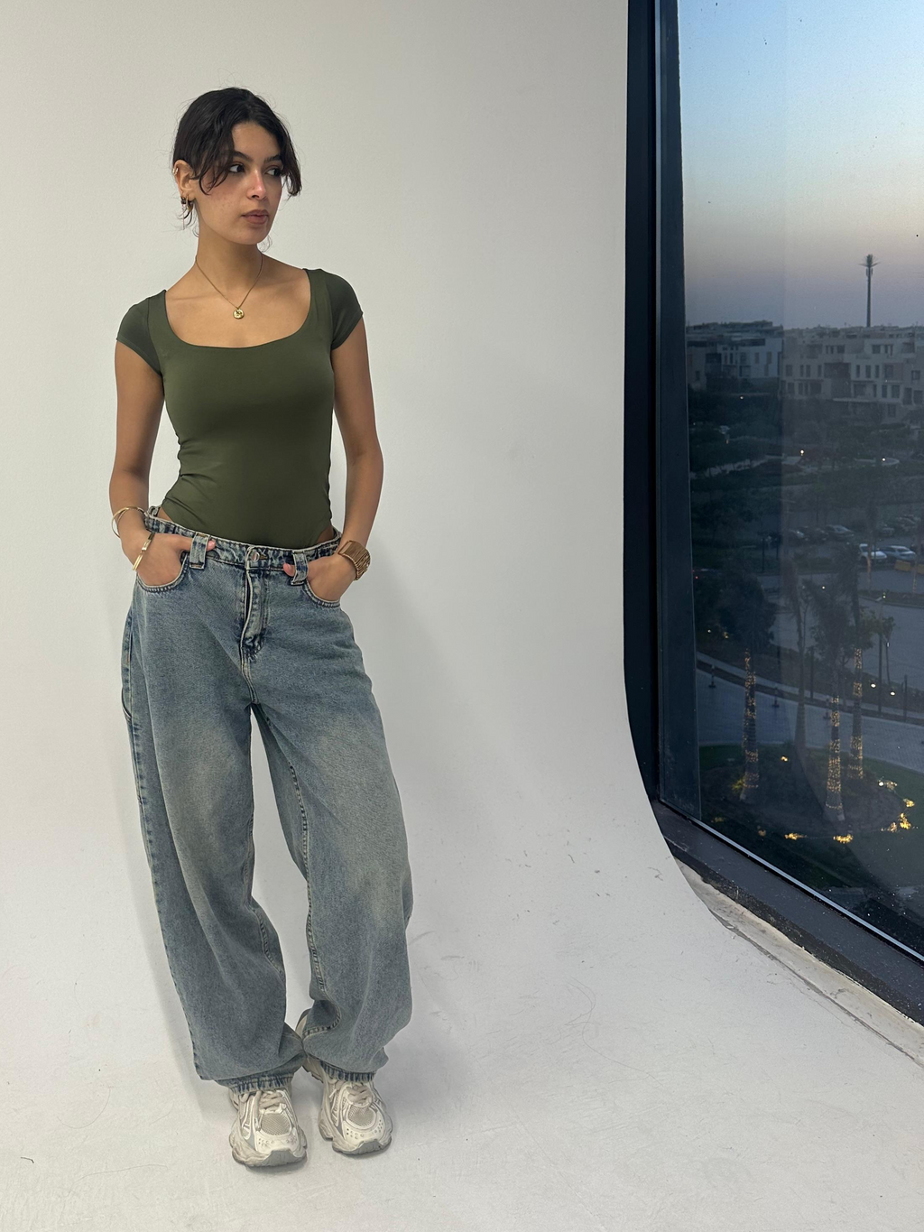 Olive Half Sleeve Body Suit