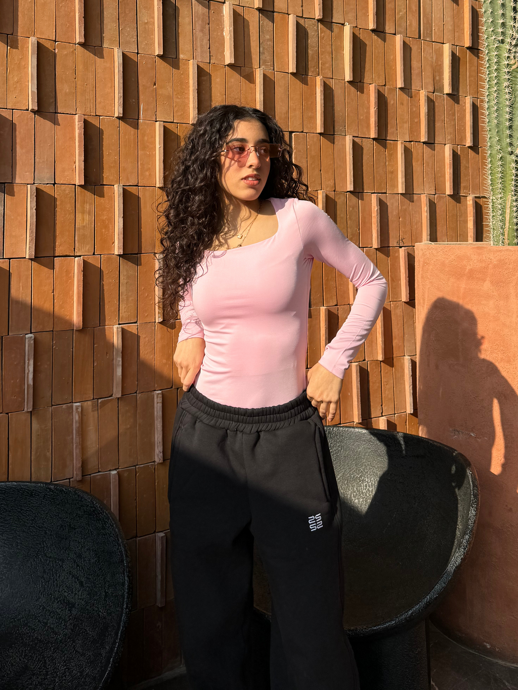 Square Neck Full Sleeve Bodysuit - Pink