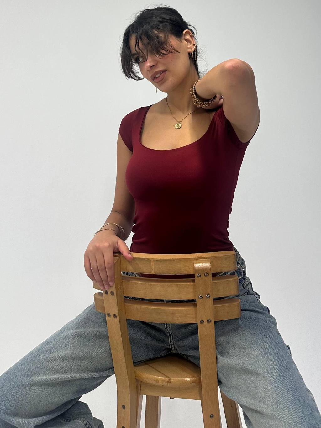 Burgundy Half Sleeve Body Suit