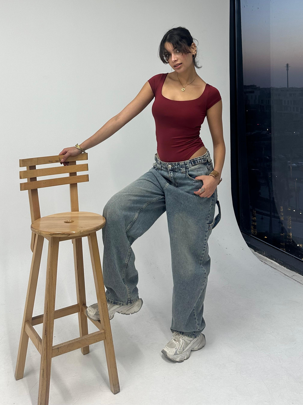 Burgundy Half Sleeve Body Suit