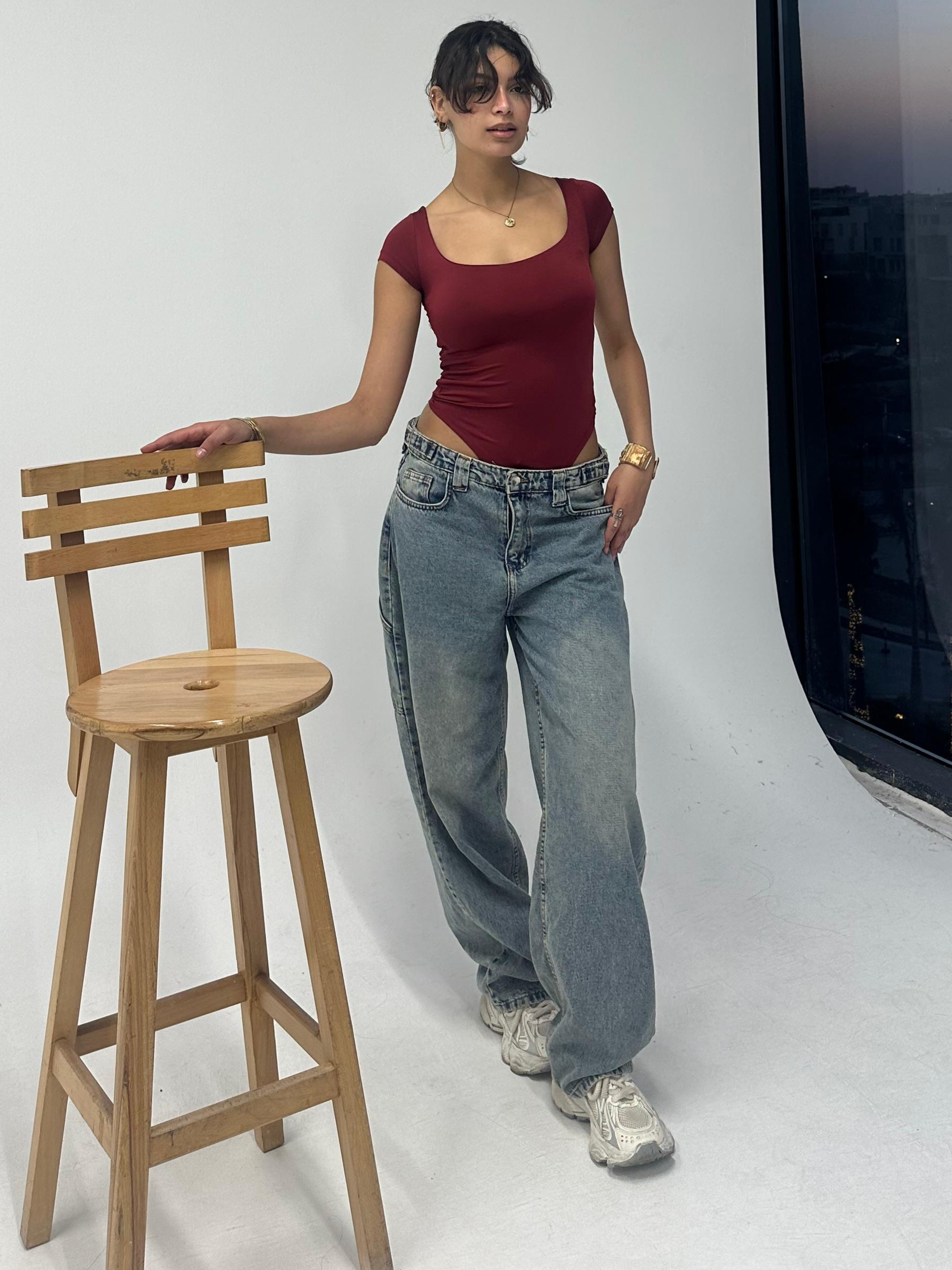 Burgundy Half Sleeve Body Suit