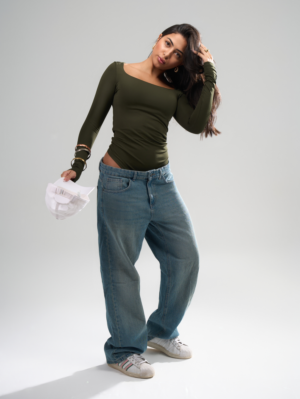 Square Neck Full Sleeve Bodysuit - Olive