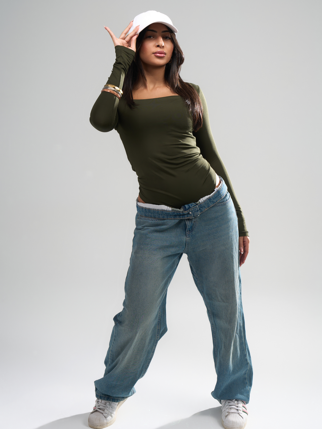 Square Neck Full Sleeve Bodysuit - Olive