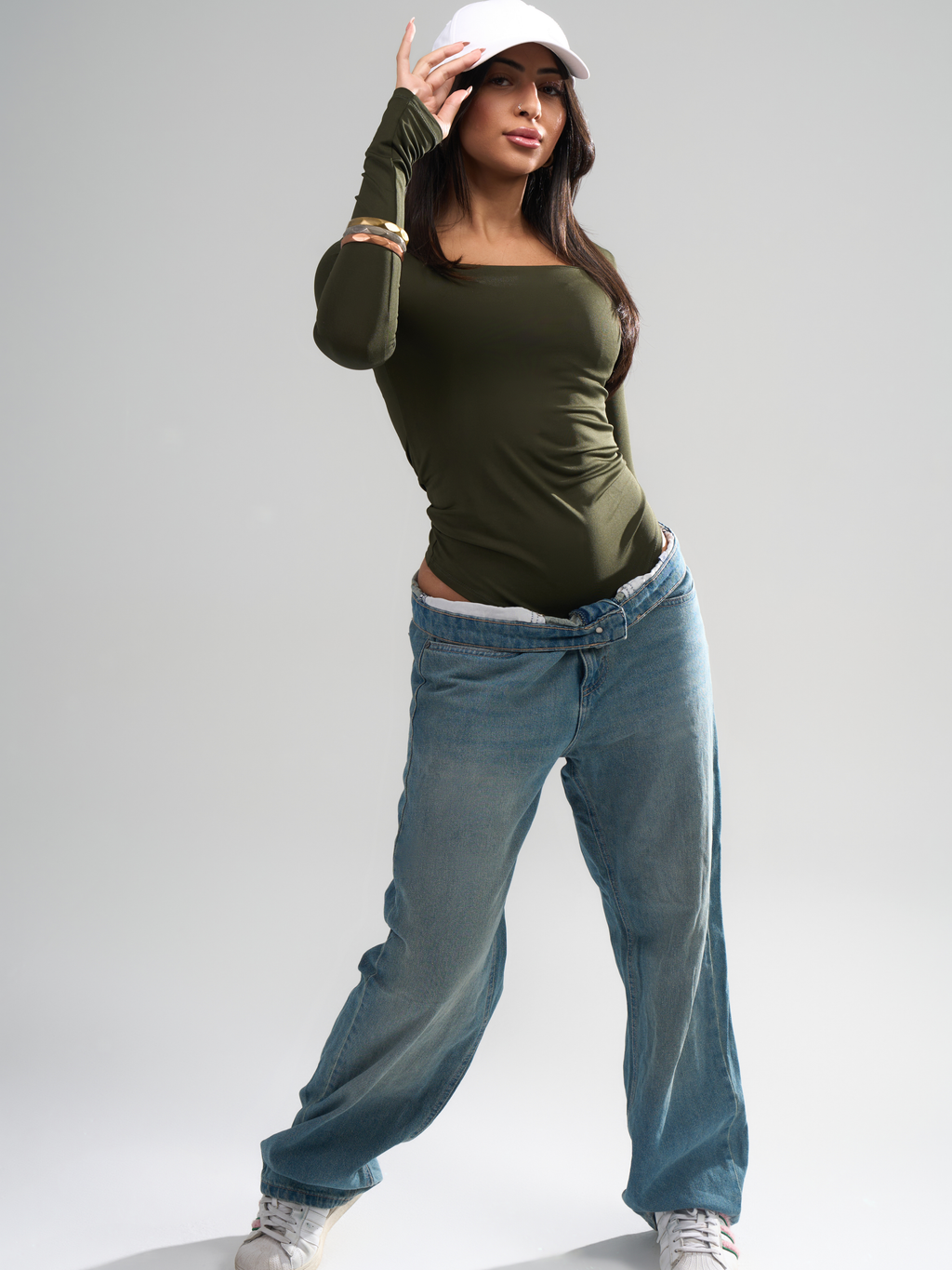 Square Neck Full Sleeve Bodysuit - Olive