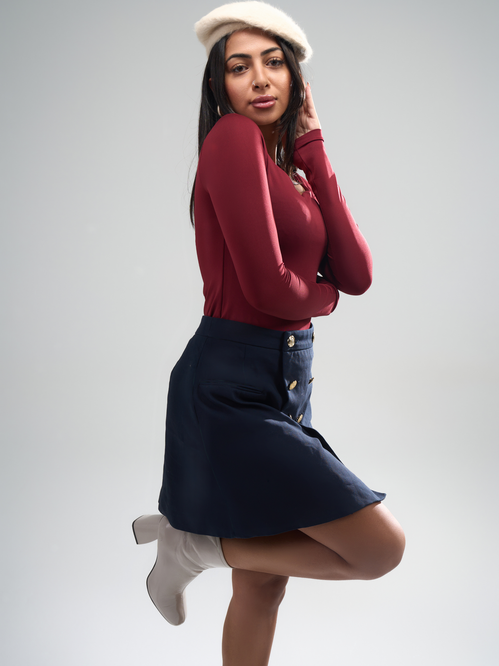 Square Neck Full Sleeve Bodysuit - Burgundy