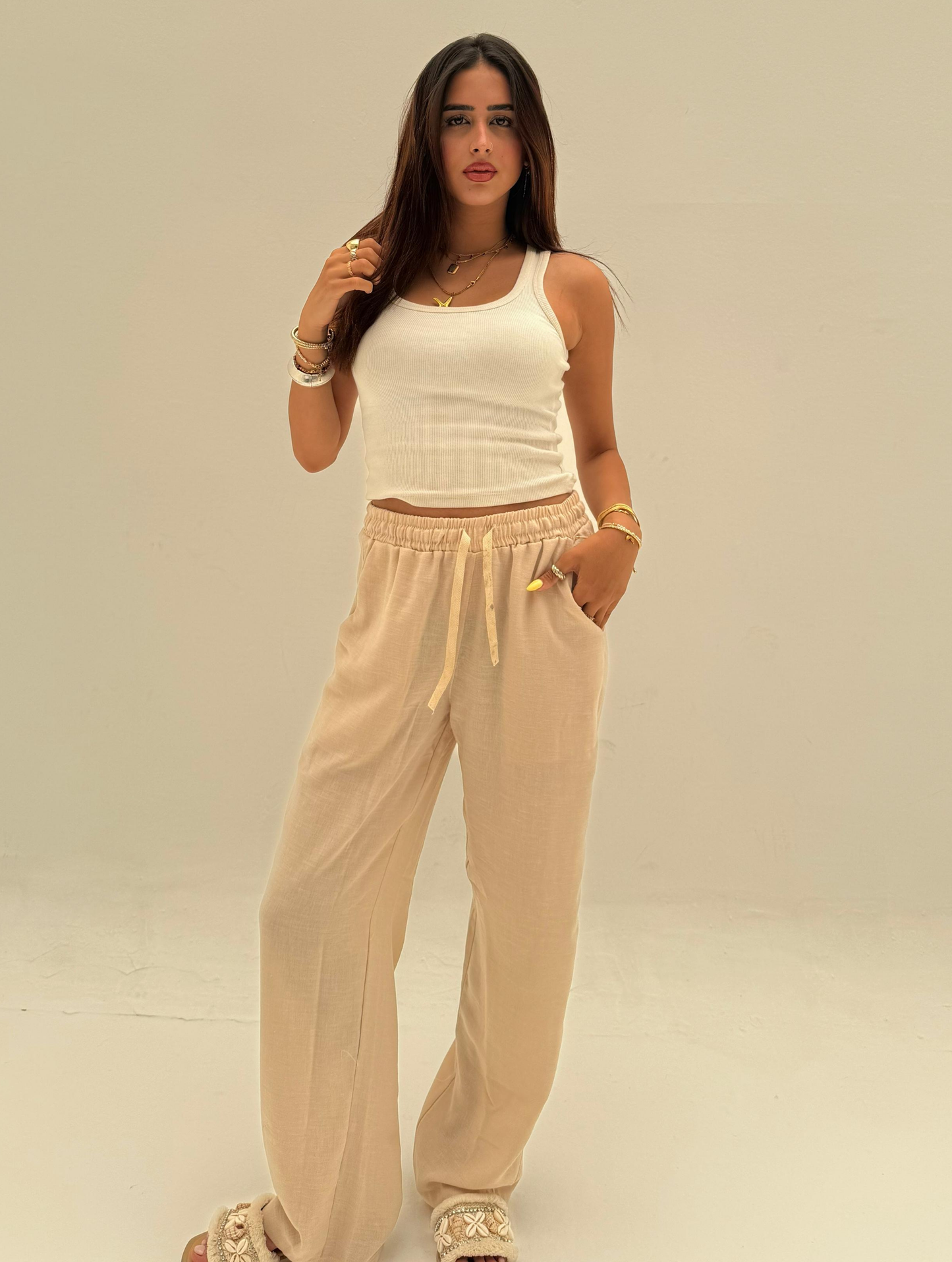 Beige Coastal Pants