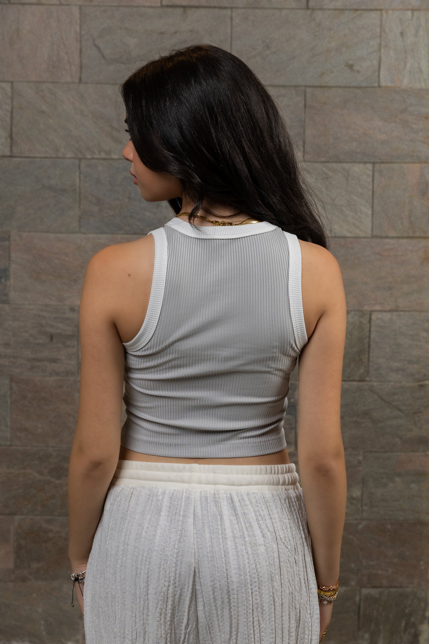 Light Grey x White Rib Cut Top