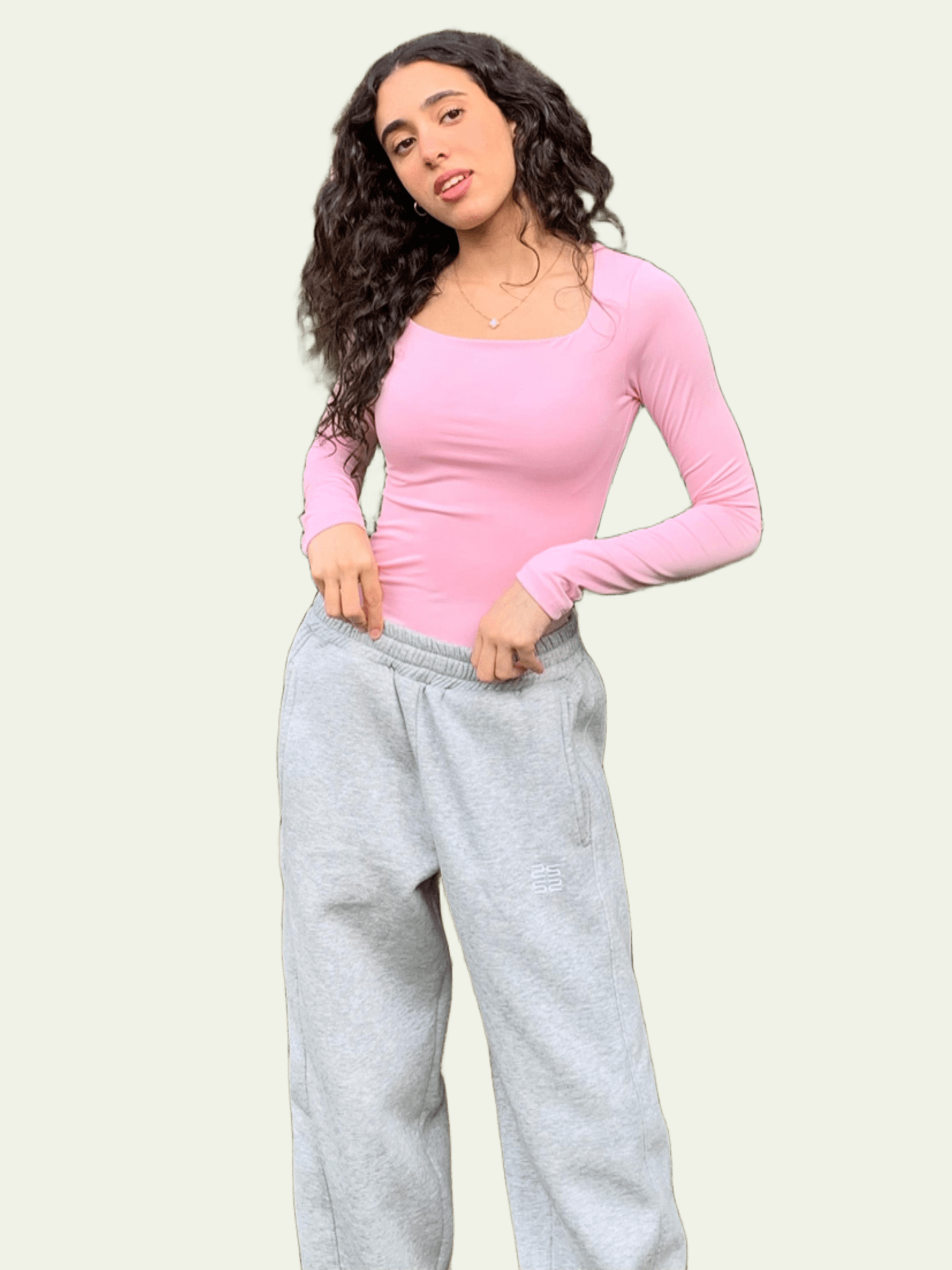 Square Neck Full Sleeve Bodysuit - Pink