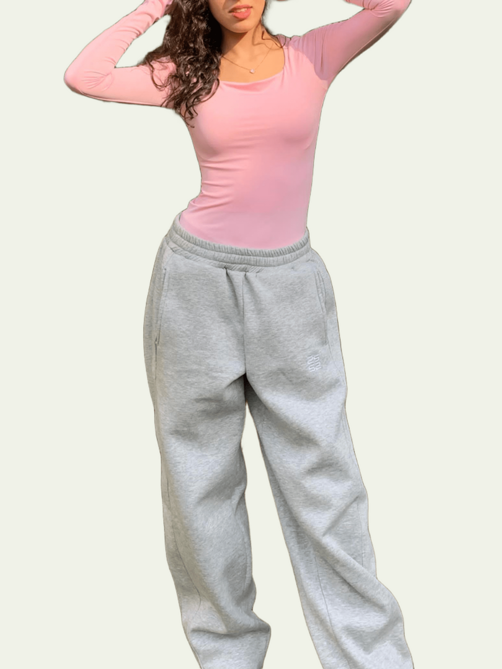 Square Neck Full Sleeve Bodysuit - Pink