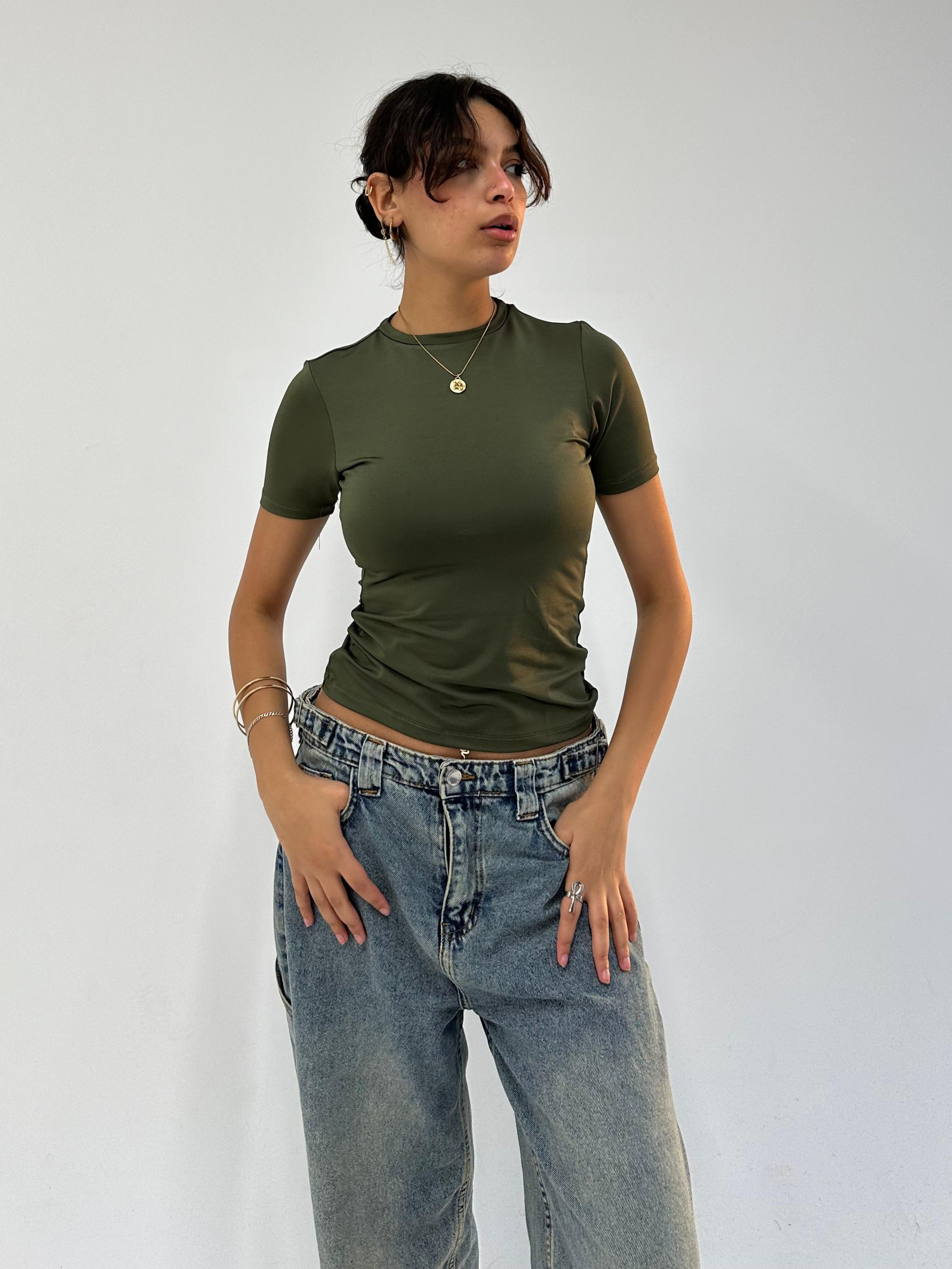 Olive Sleek Half Sleeve Top