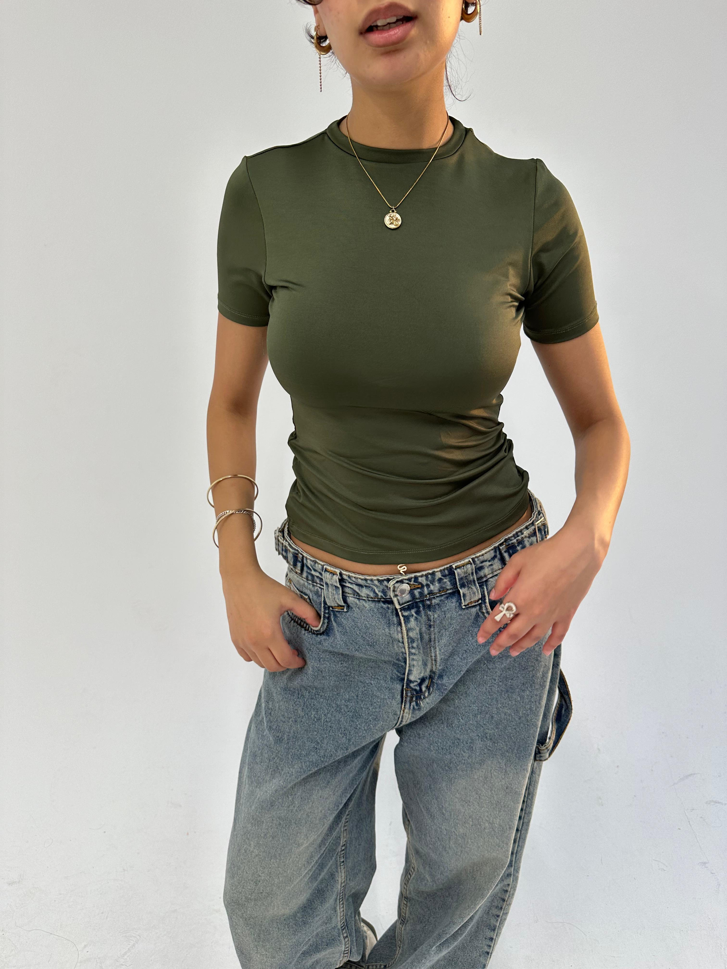 Olive Sleek Half Sleeve Top