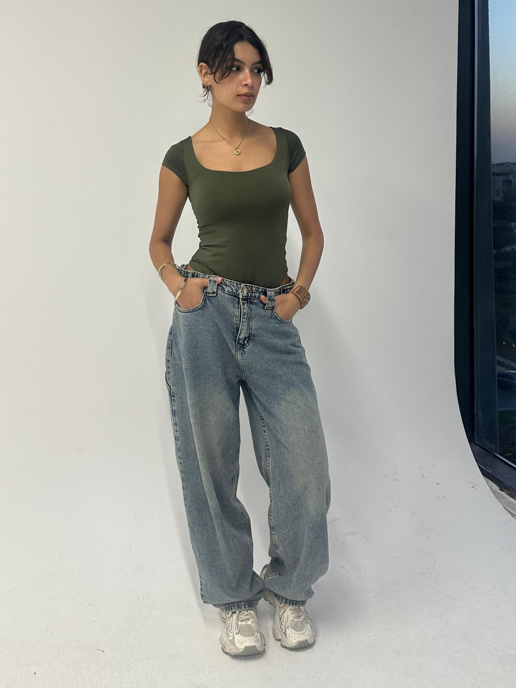 Olive Half Sleeve Body Suit