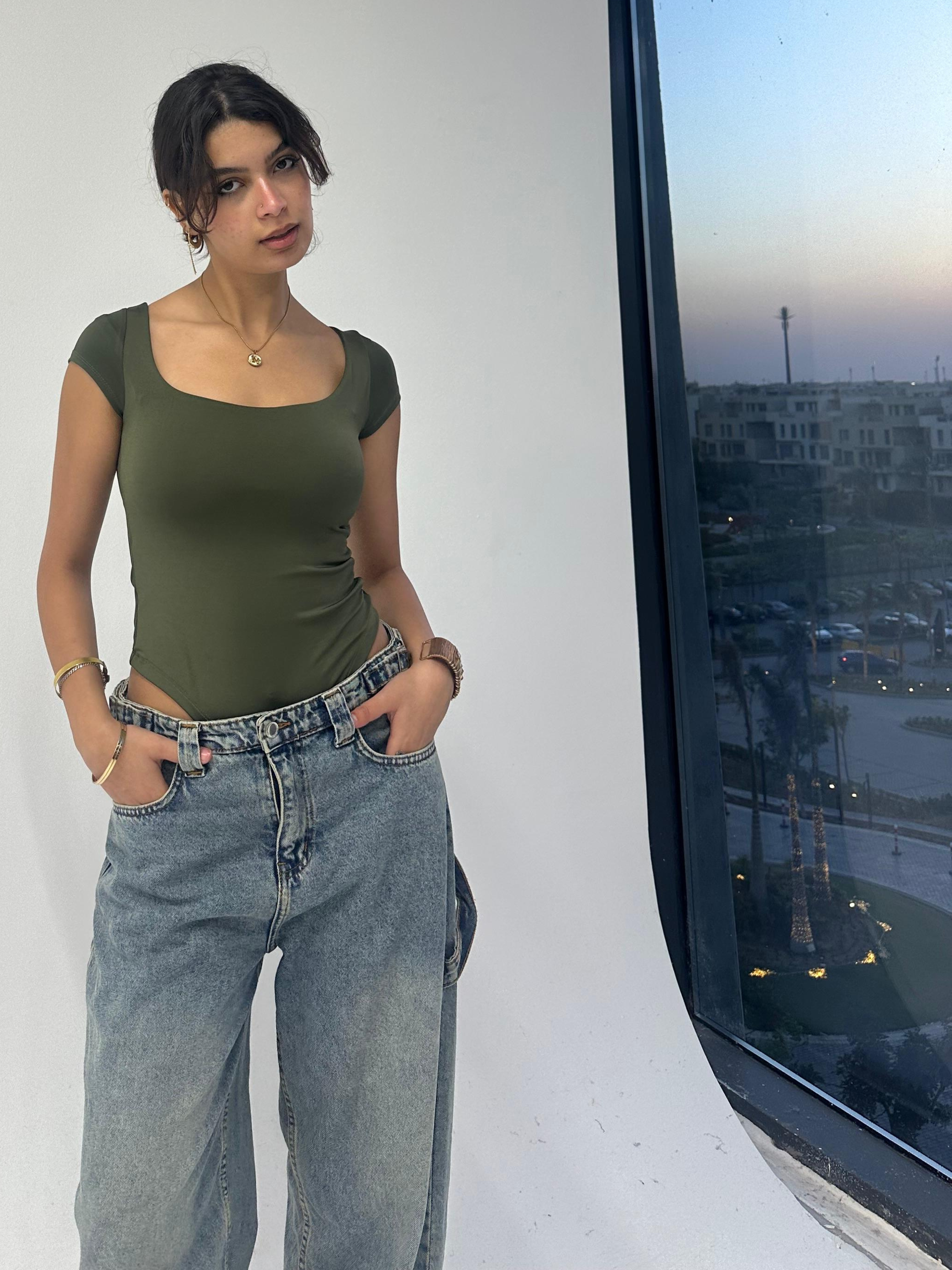 Olive Half Sleeve Body Suit