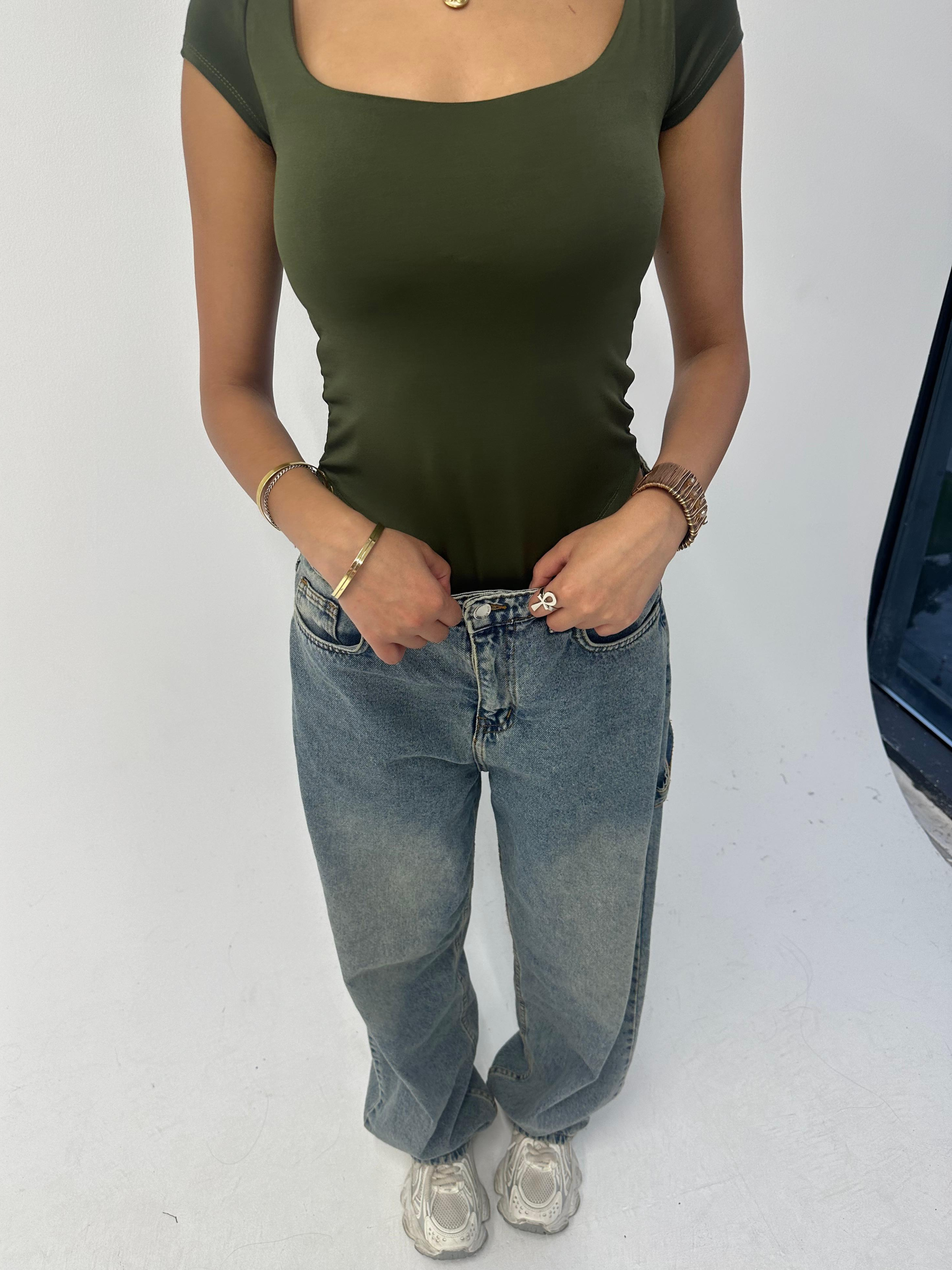 Olive Half Sleeve Body Suit