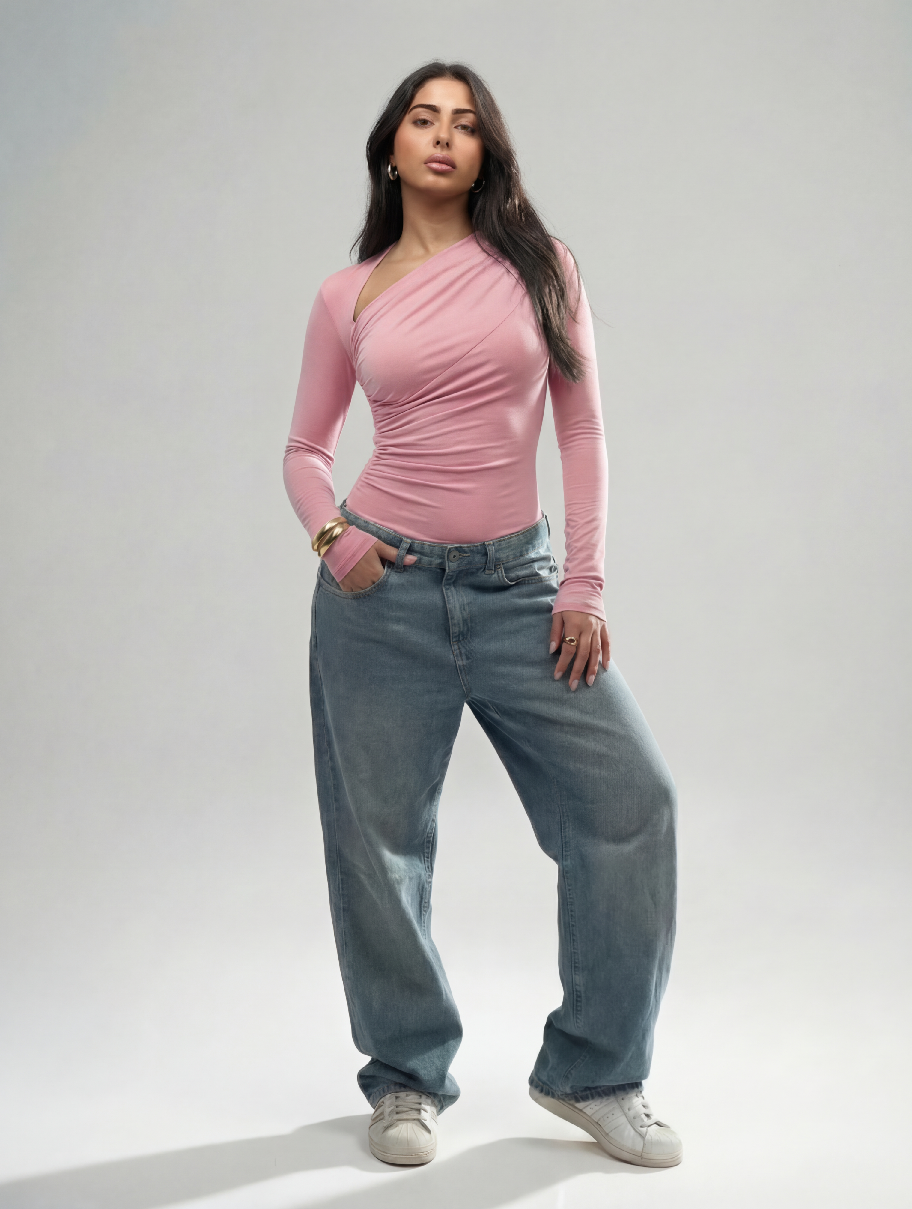 Assymetrical Neck Rushed Top