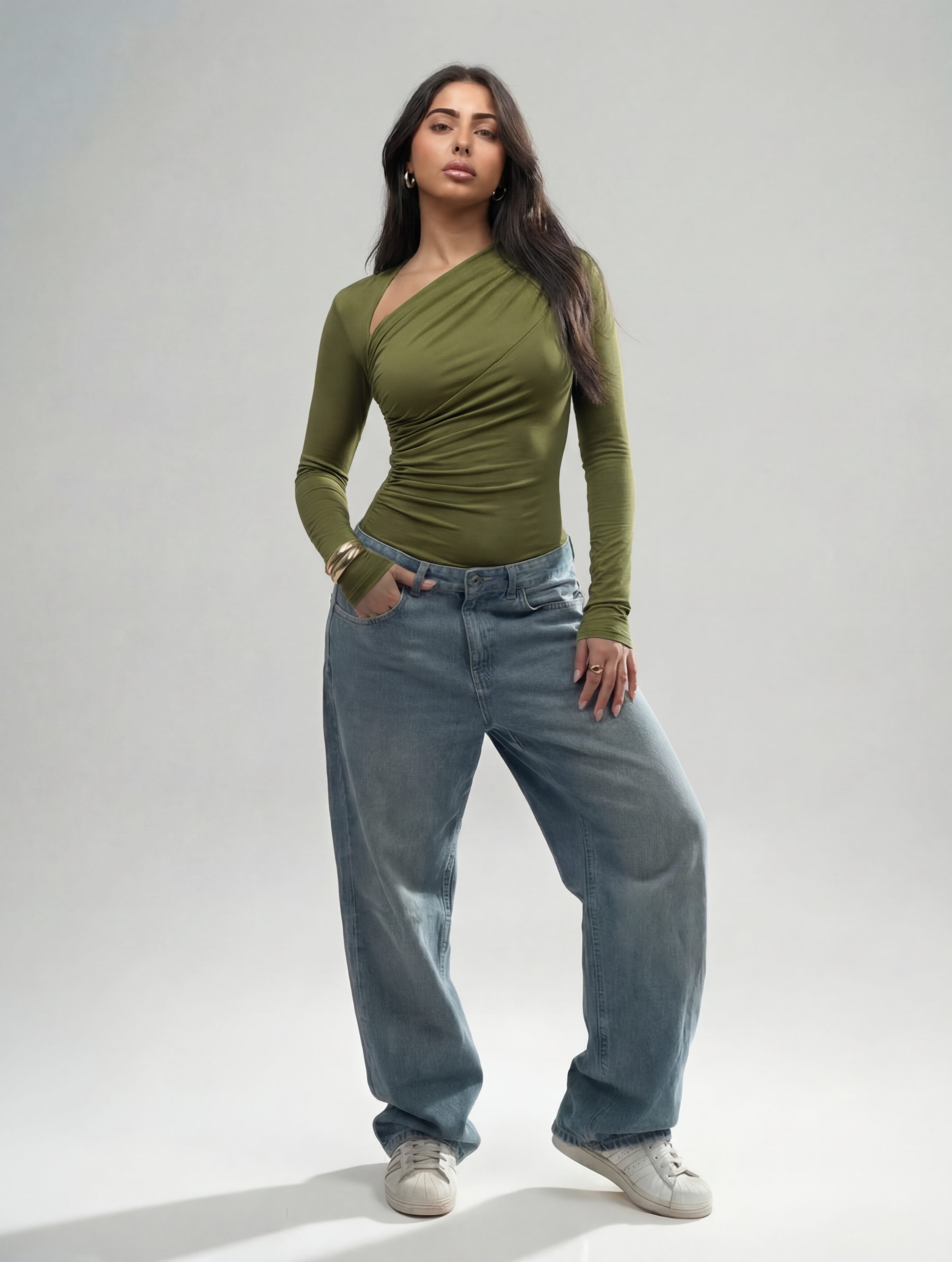 Assymetrical Neck Rushed Top