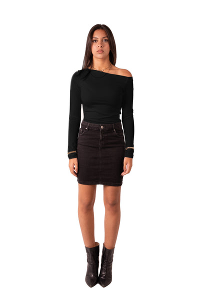 Assymetrical Off Shoulder Top - Black