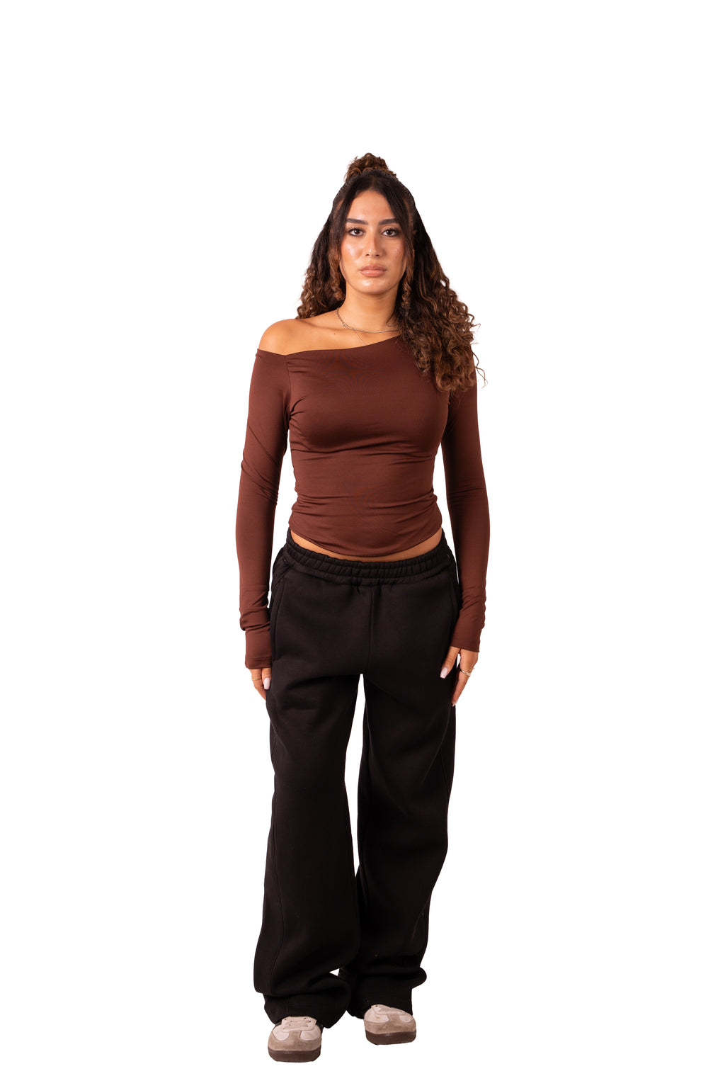 Assymetrical Off Shoulder Top - Brown