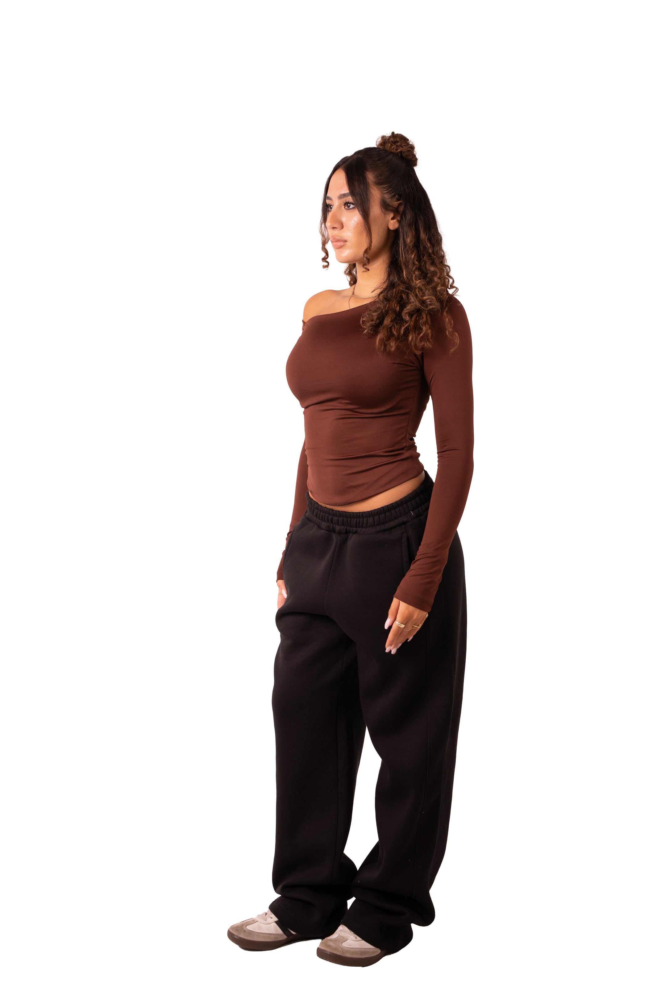Assymetrical Off Shoulder Top - Brown