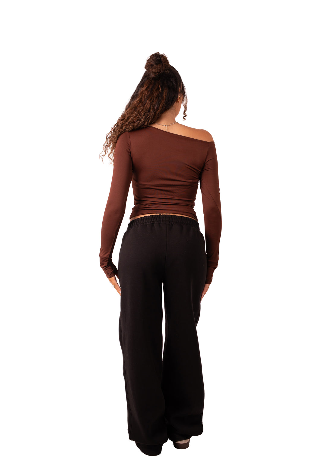 Assymetrical Off Shoulder Top - Brown