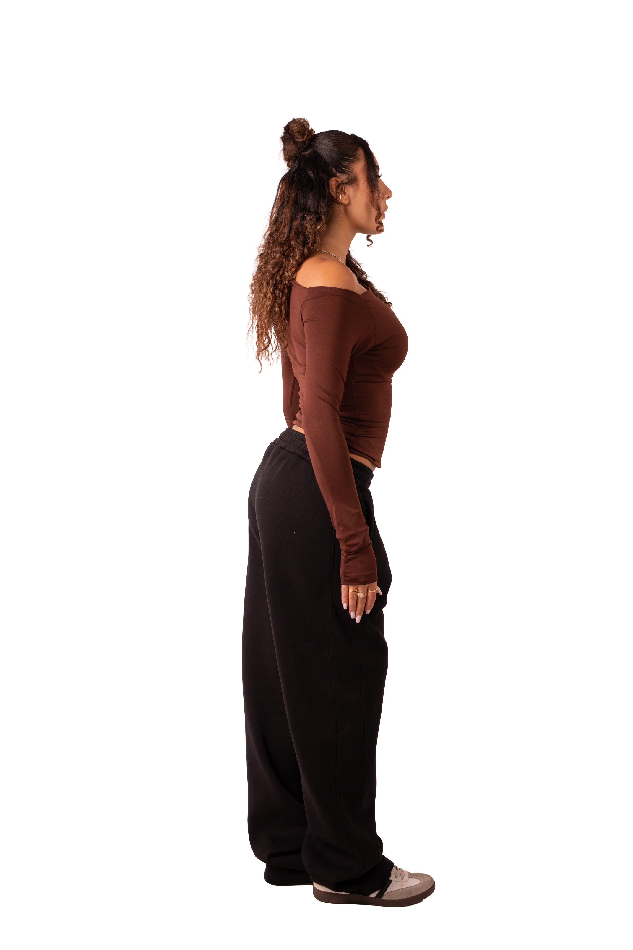 Assymetrical Off Shoulder Top - Brown