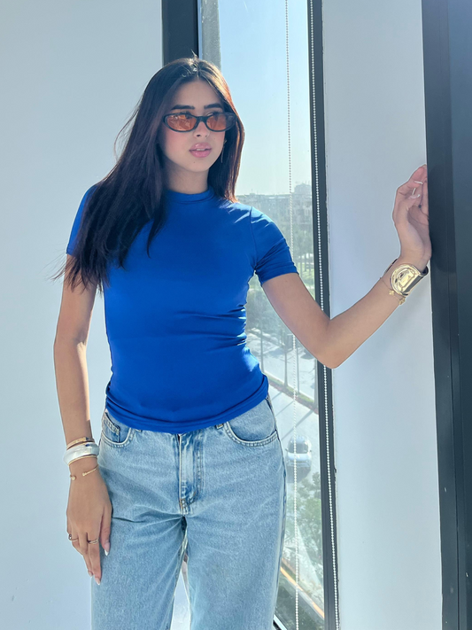Royal Blue Sleek Half Sleeve Top