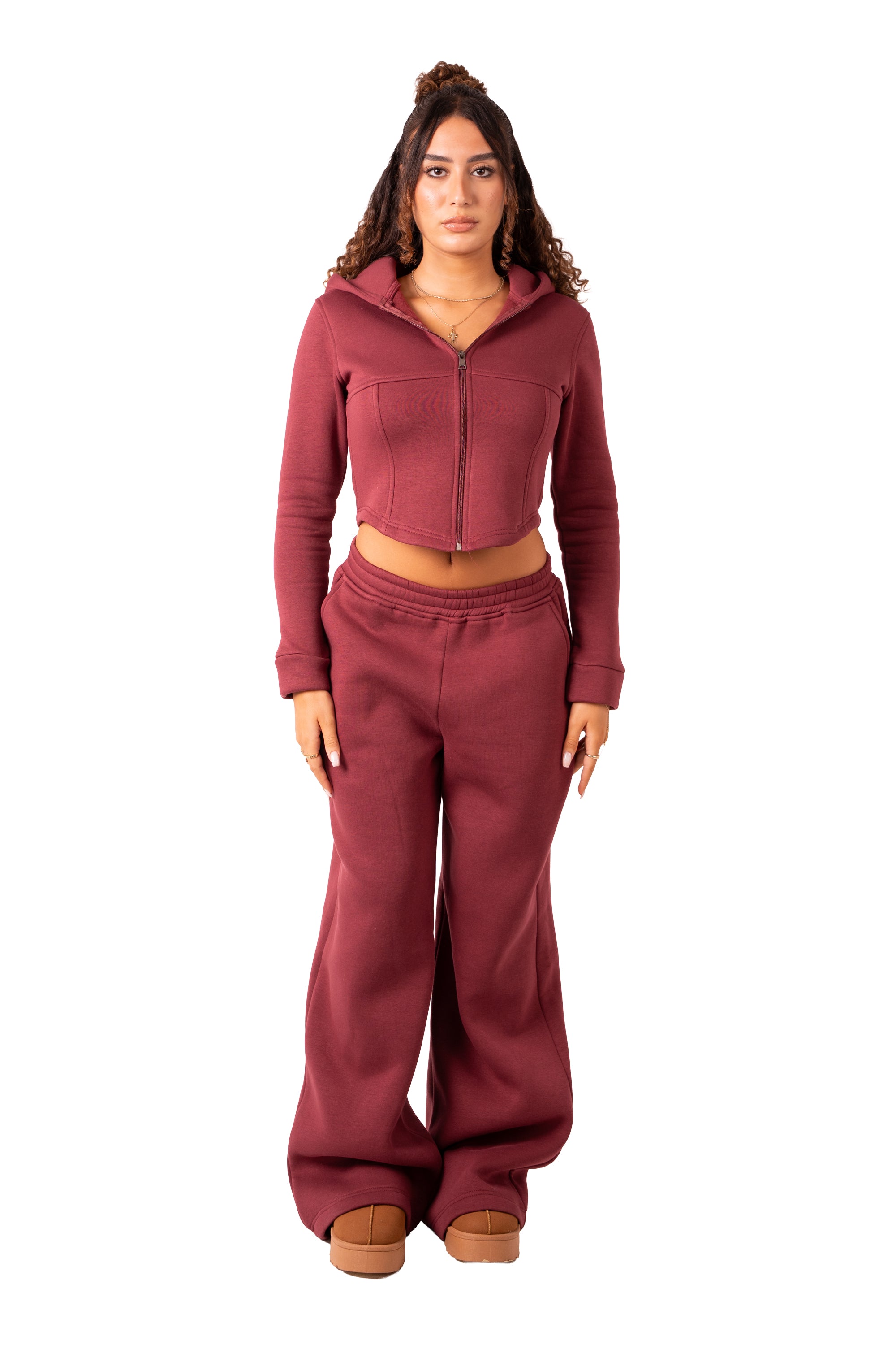 Corsage Zip Up Hoodie - Burgundy