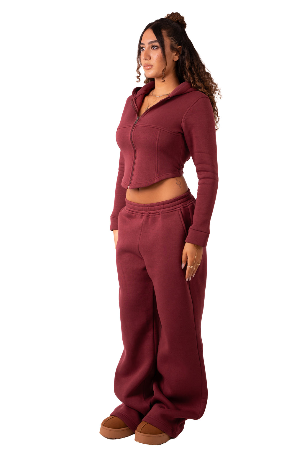 Corsage Zip Up Hoodie - Burgundy