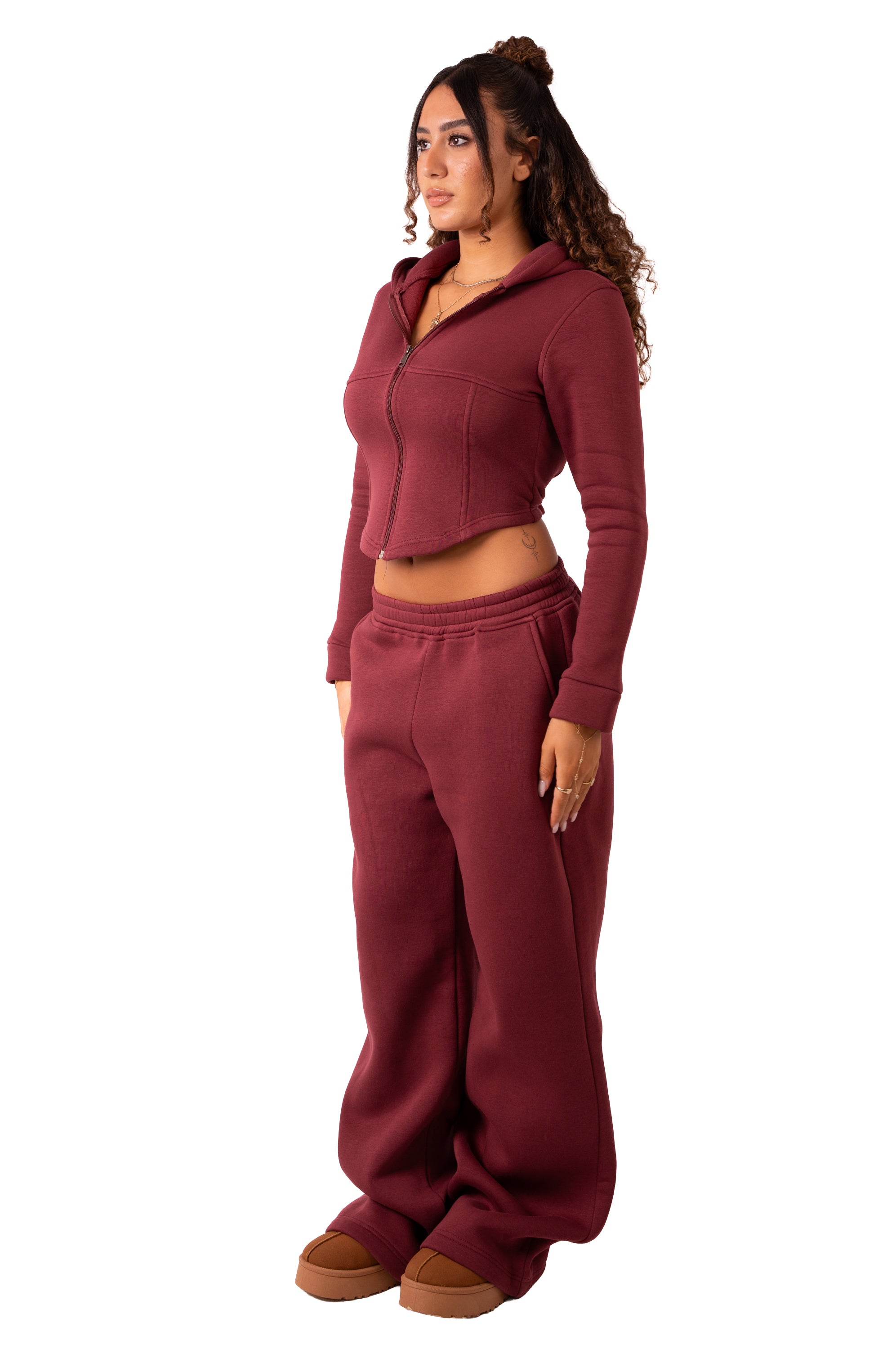 Corsage Zip Up Hoodie - Burgundy