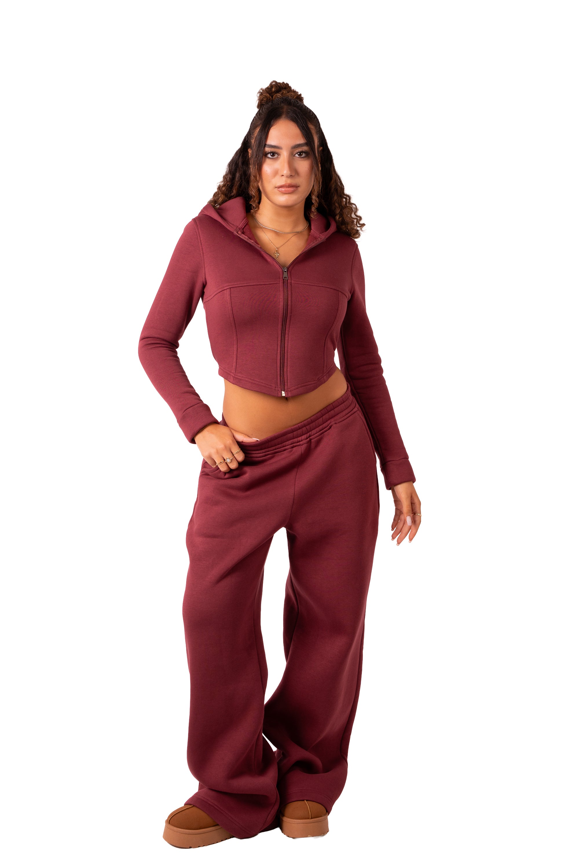 Corsage Zip Up Hoodie - Burgundy