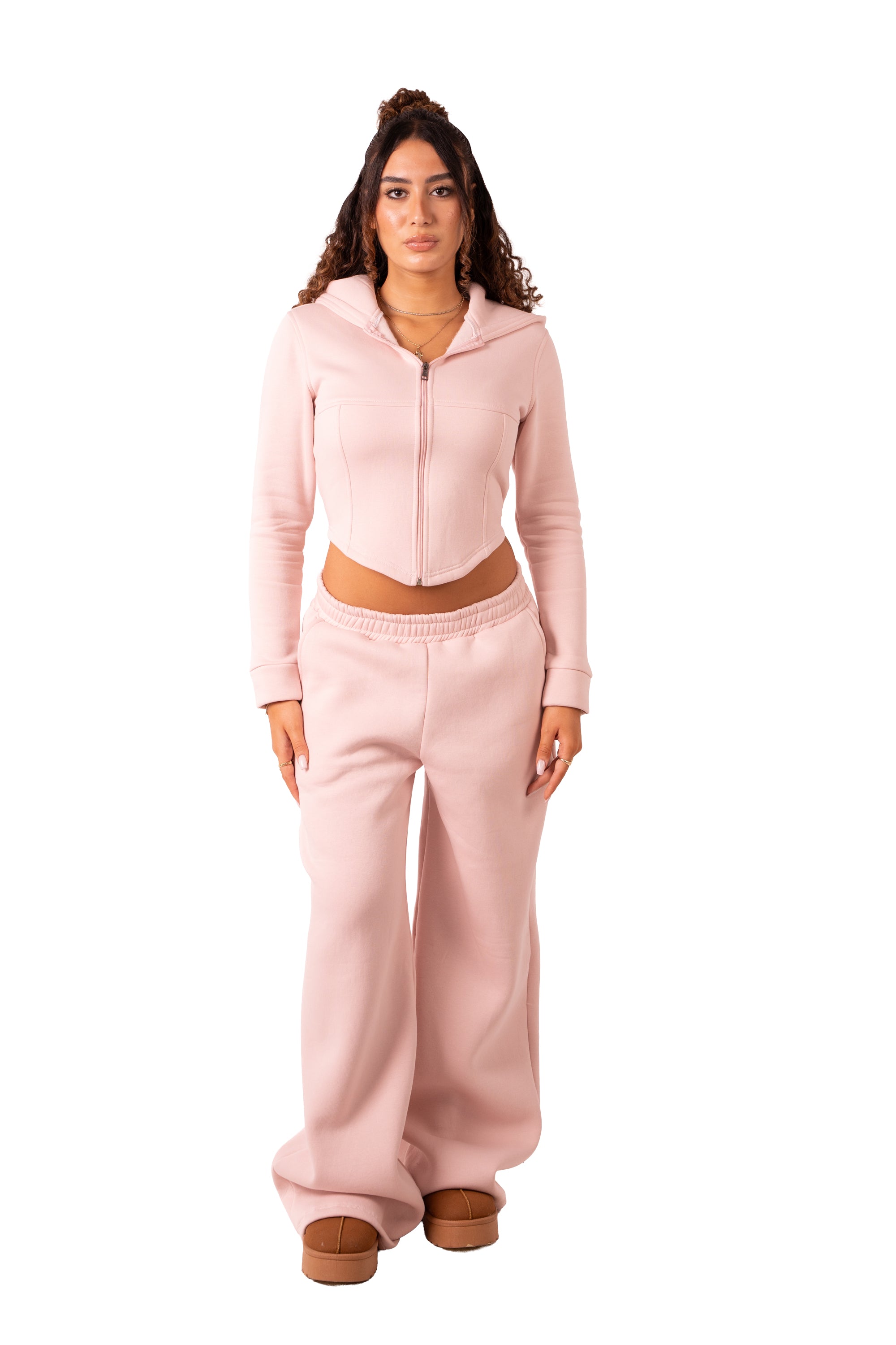 Corsage Zip Up Hoodie - Powder Pink