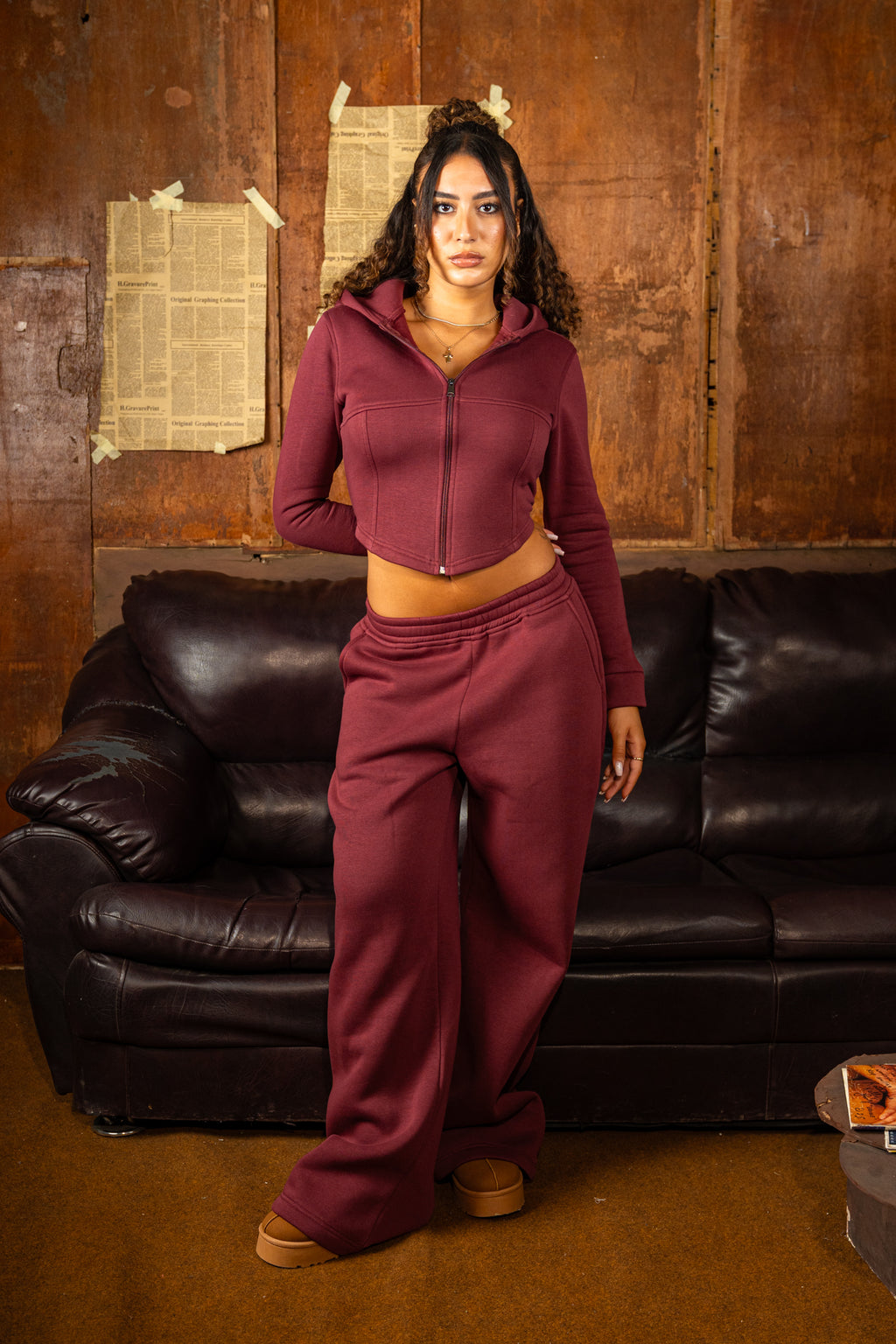 Corsage Zip Up Hoodie - Burgundy