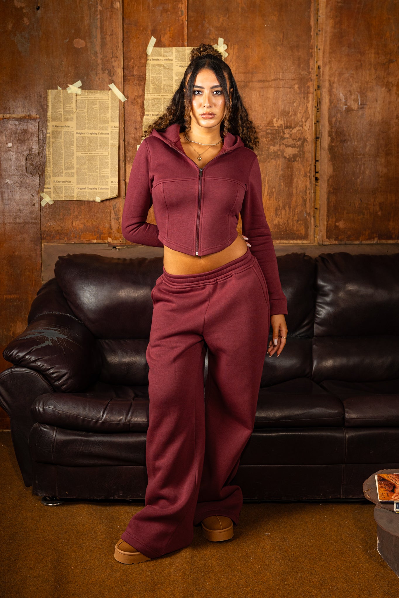 Corsage Zip Up Hoodie - Burgundy