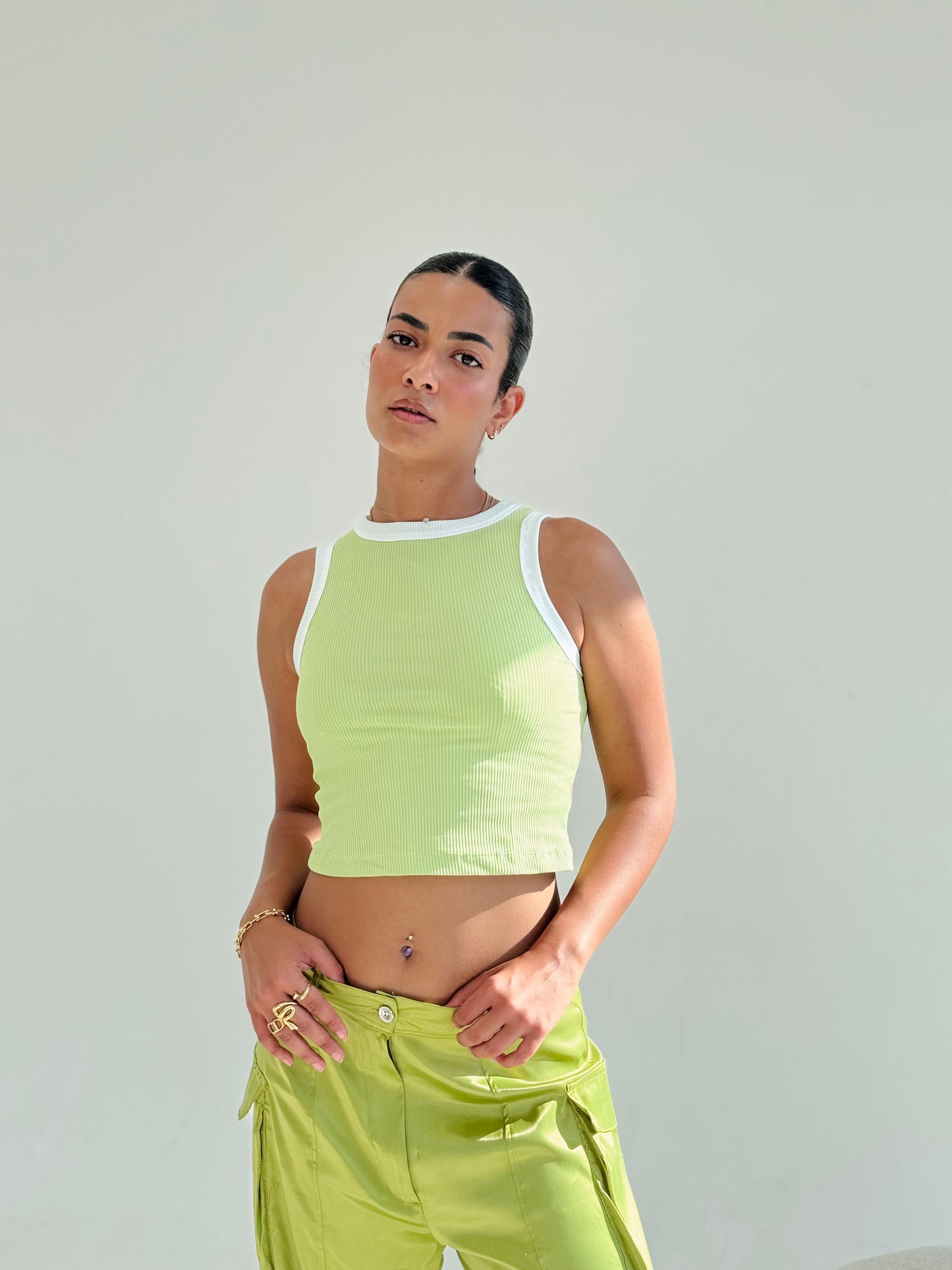 Lime Green x White Rib Cut Top