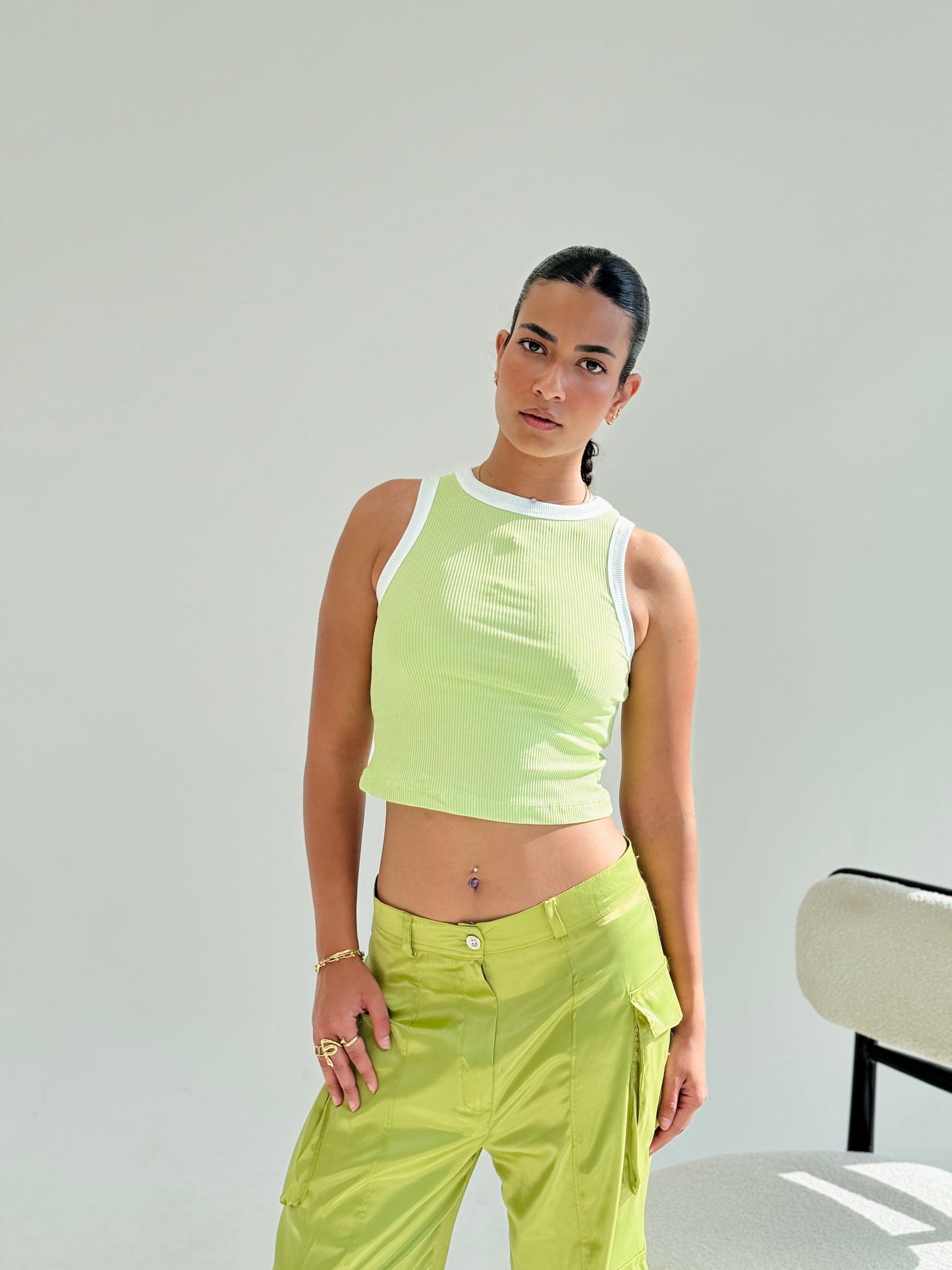 Lime Green x White Rib Cut Top