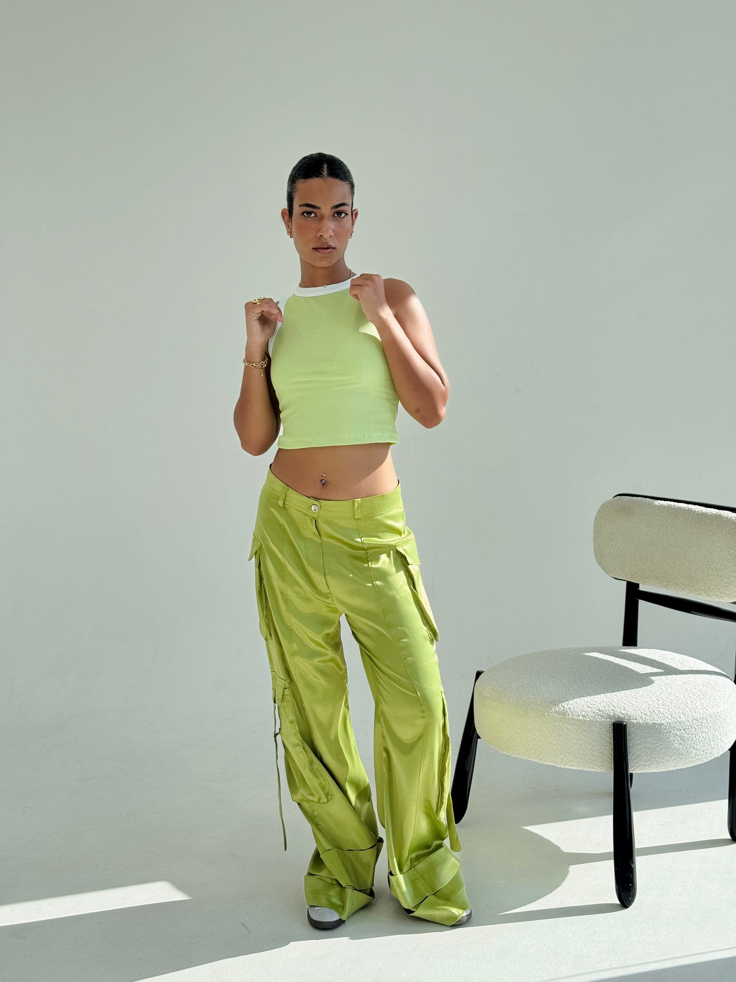 Lime Green x White Rib Cut Top