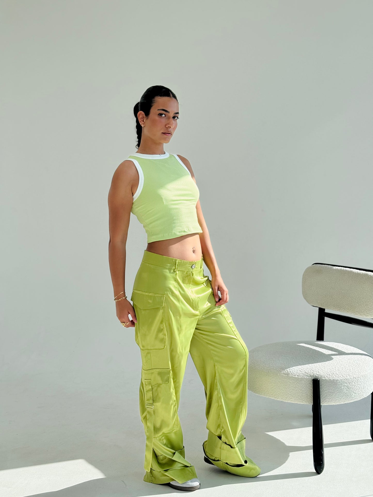 Lime Green x White Rib Cut Top