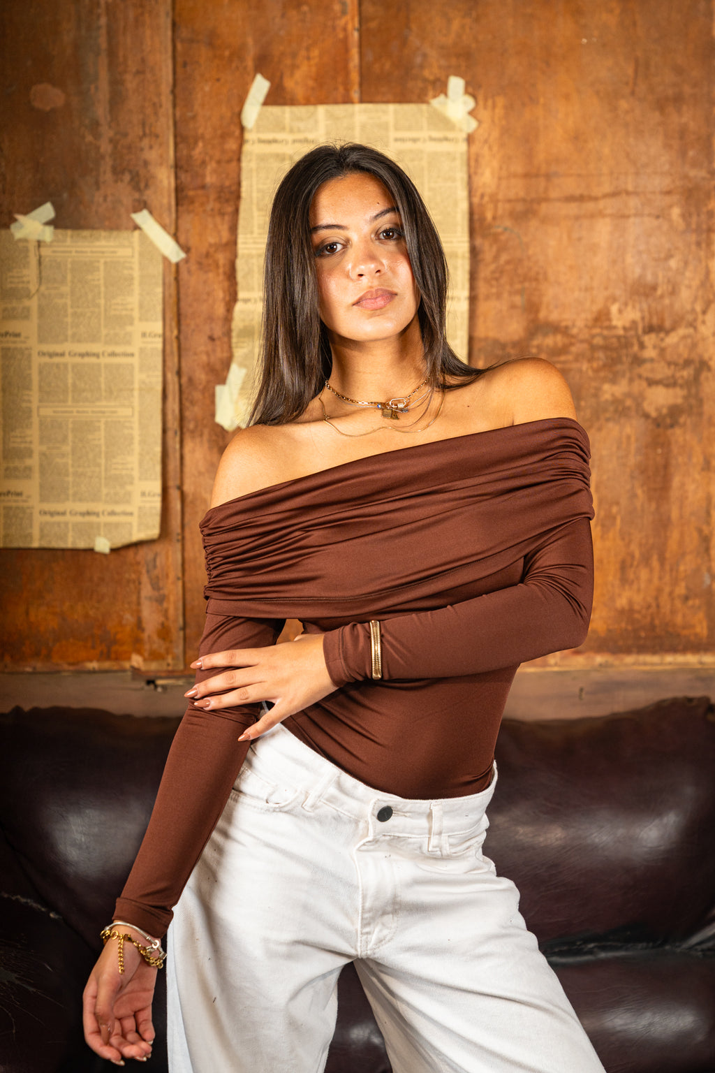 Off Shoulder Top - Brown