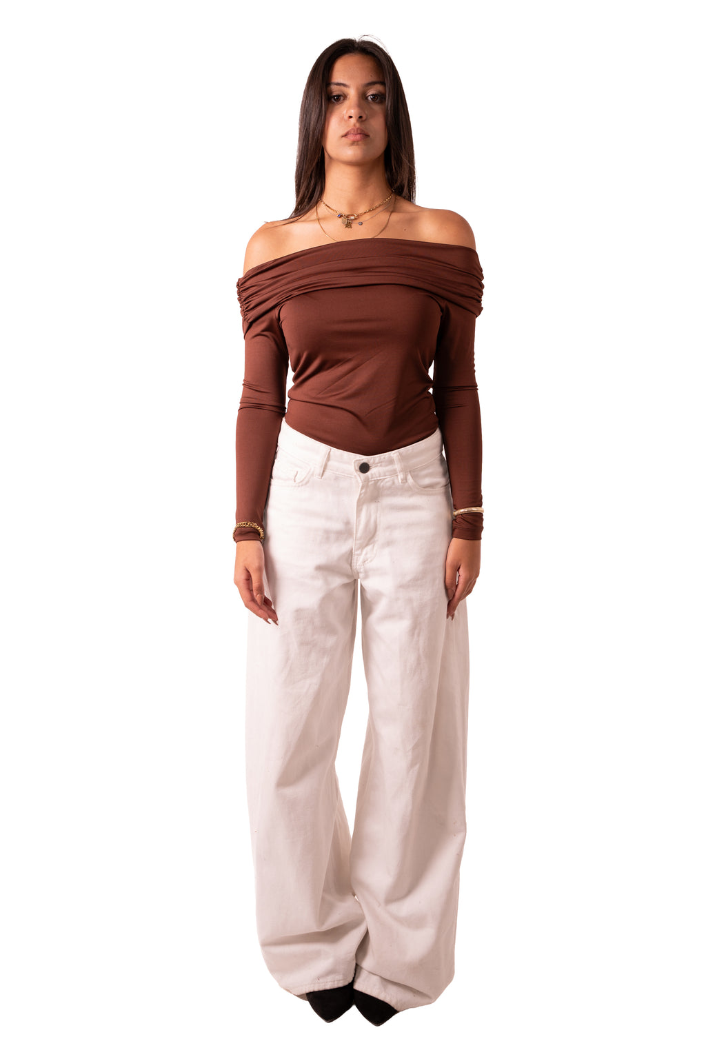 Off Shoulder Top - Brown