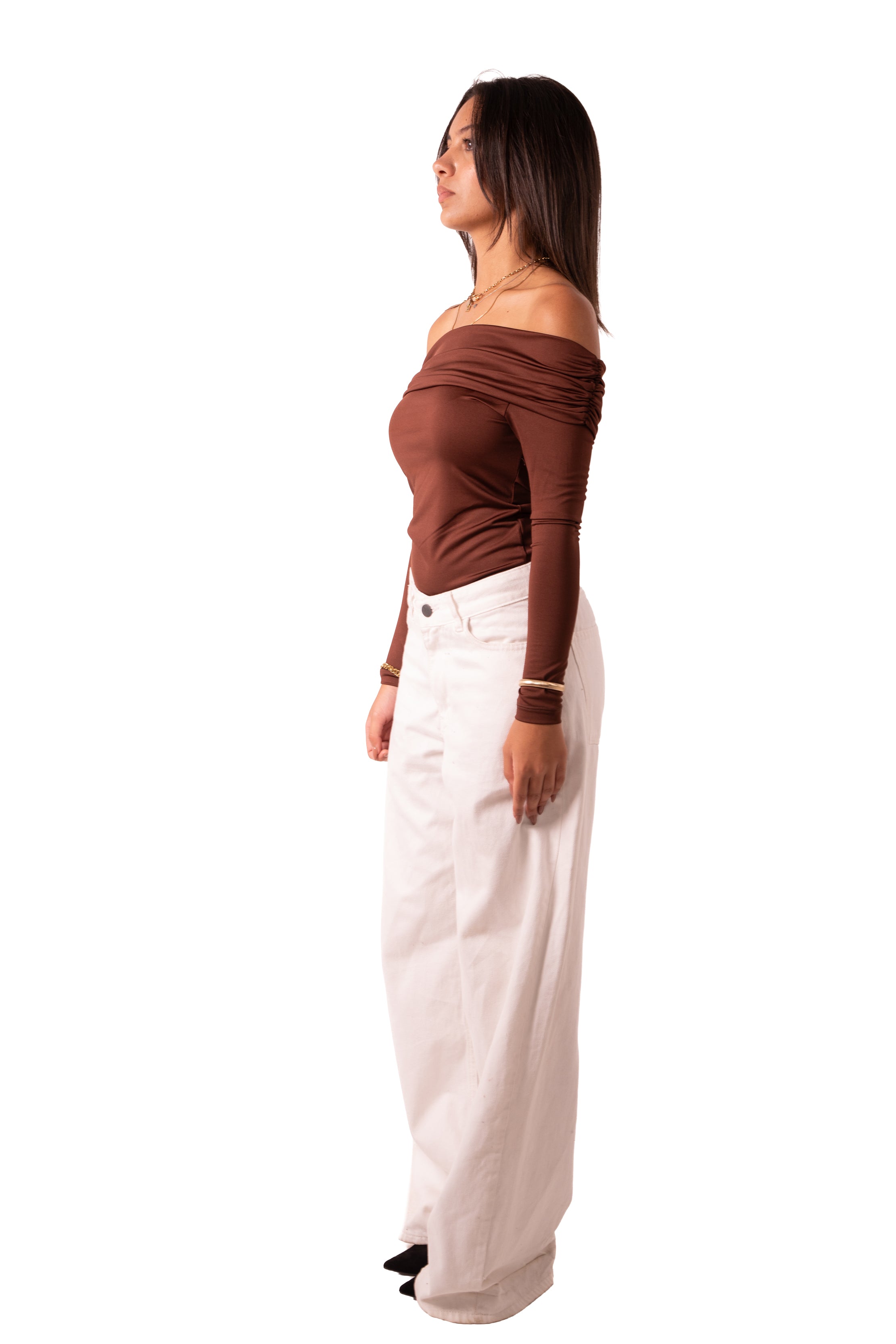 Off Shoulder Top - Brown