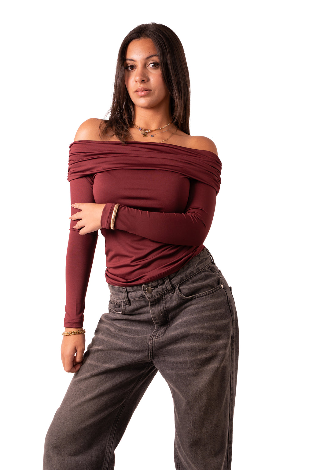 Off Shoulder Top - Wine Red
