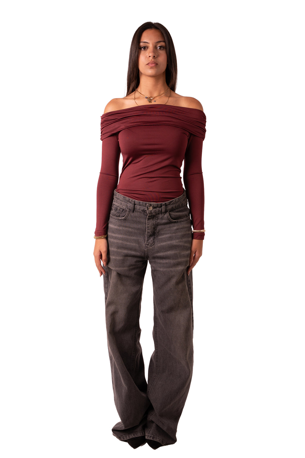 Off Shoulder Top - Wine Red